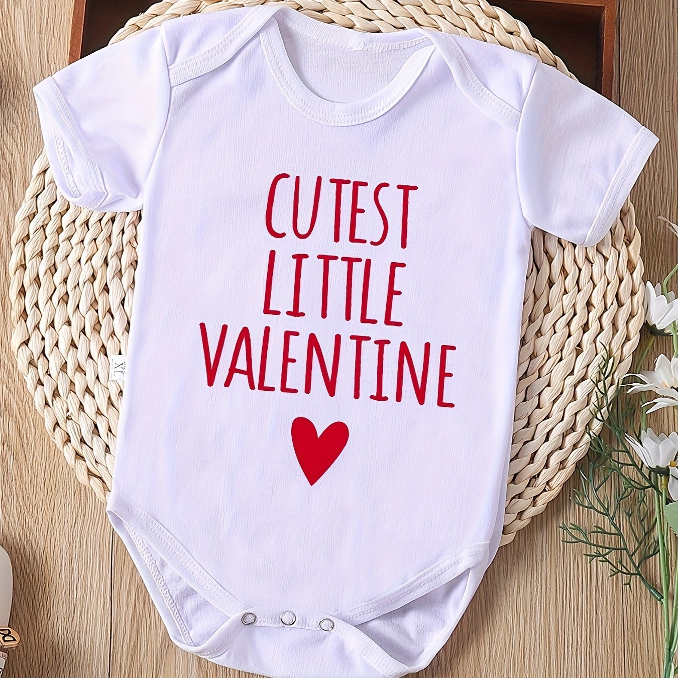 Baby Girl Cute Bodysuit With Valentine'S Day Slogan Print, Spring/Summer