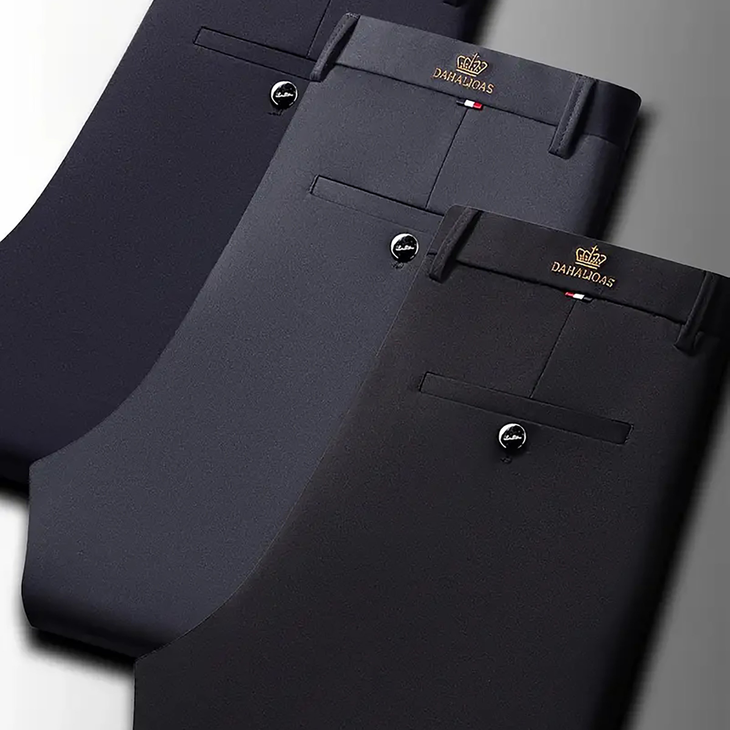 TEMU Lot de 3 pantalons habillés professionnels pour homme, pantalons de costume formels extensibles avec broderie, pantalons de costume décontractés