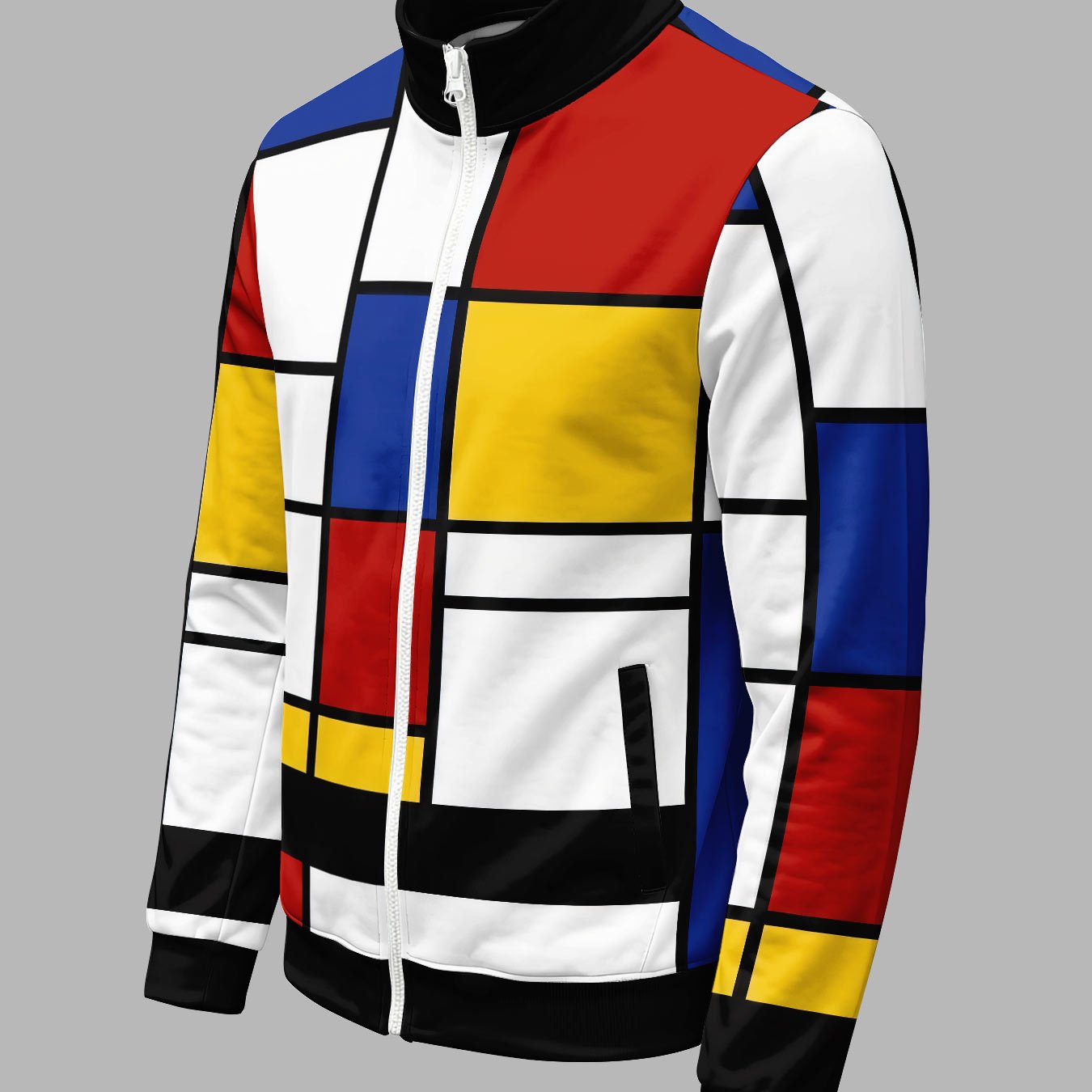 TEMU Autumn Winter Long Sleeve Zippered Athletic Jacket, Color-block Mesh Panel Print, Collar Casual Sports Top, Teenager Men's Birthday Holiday