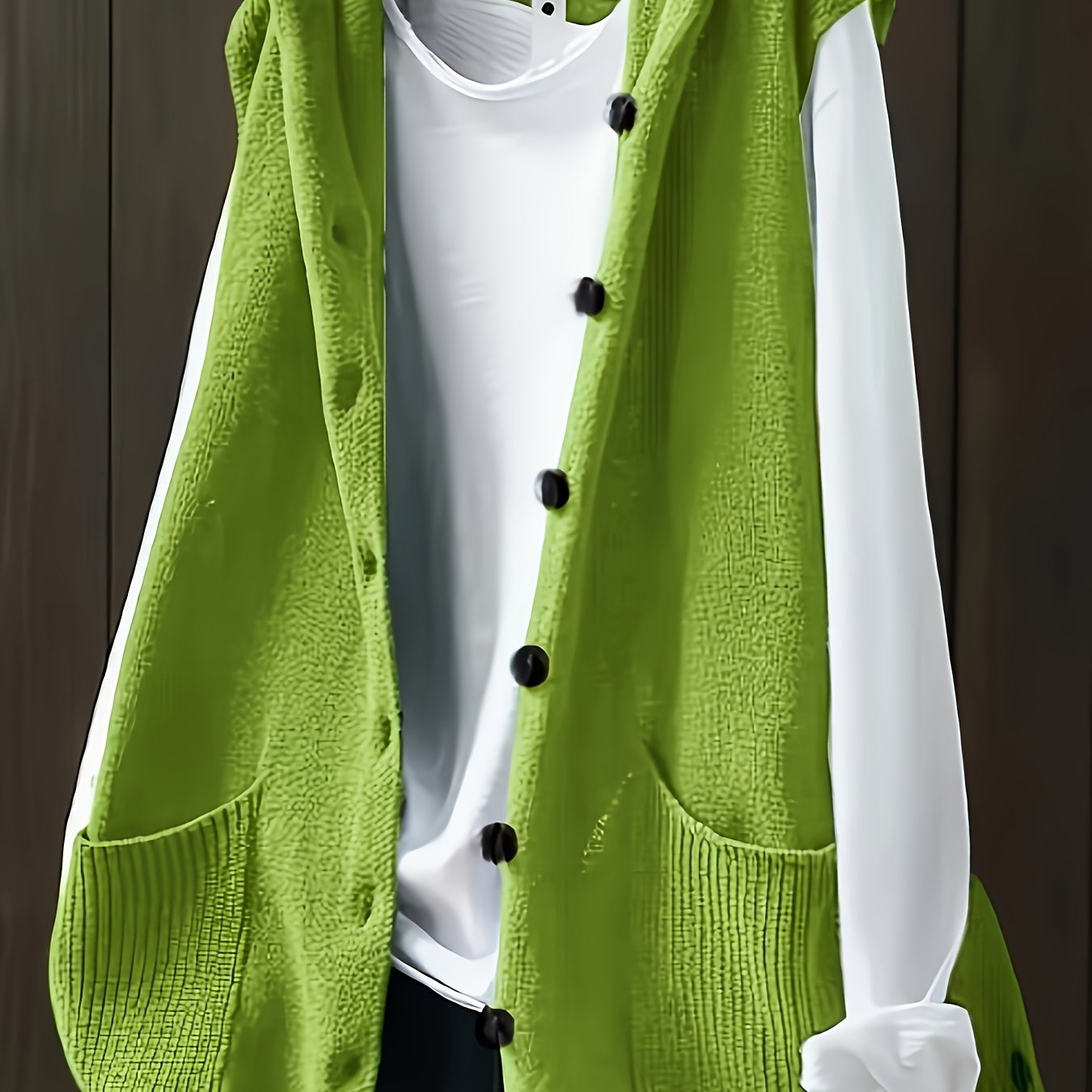 Plus Size - Plus Size - Women's Casual Sleeveless Solid Color Vest For Spring And Autumn, Featuring Button Closure And Double Pockets