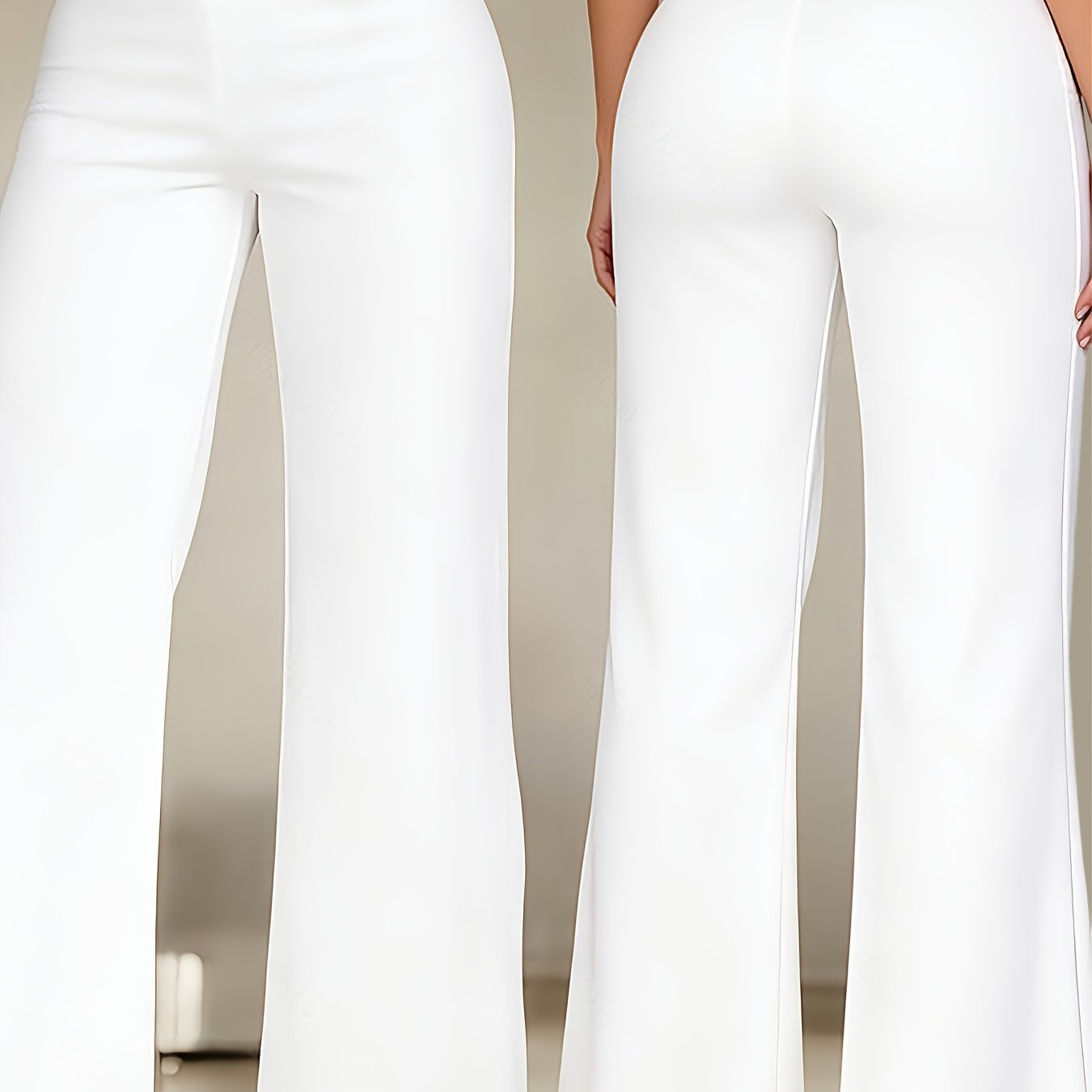 Image of Women's Waist Straight Leg Pants, Mesh Waistband Design, Solid Color Slightly Elastic Casual Trousers Suitable For Travel And Dates