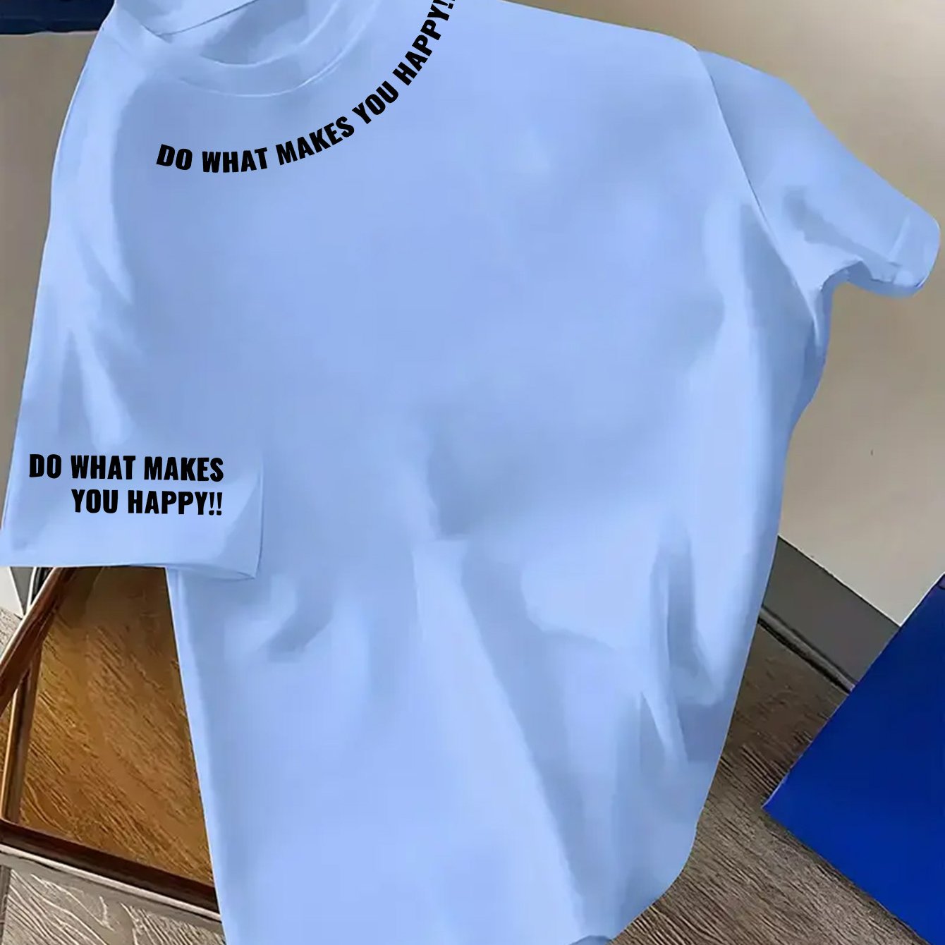 TEMU Women's Casual Short-sleeve Round-neck T-shirt - "do Happy" Pattern Print, Easy Letter Design, Machine Washable, Regular Style, Versatile For ,