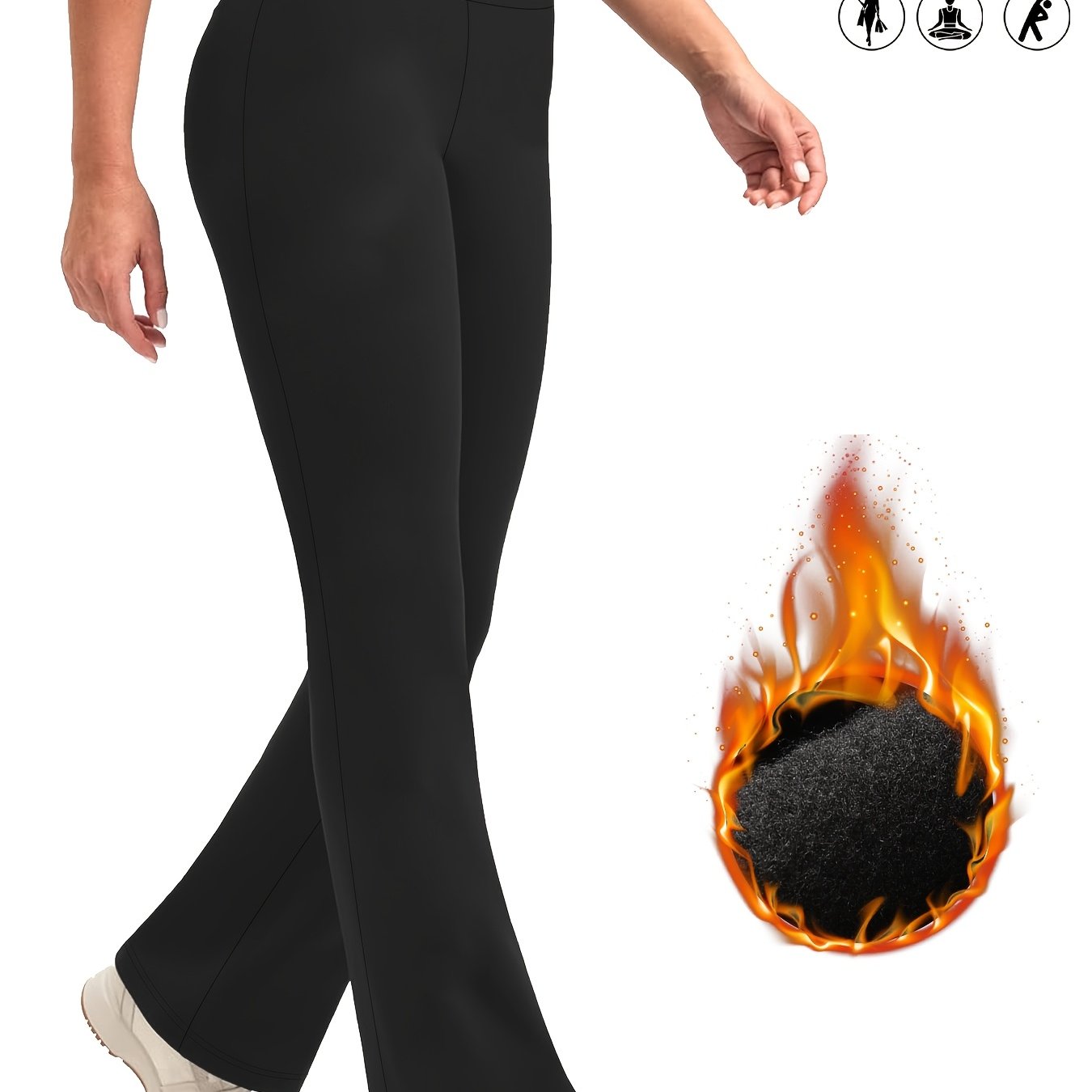 TEMU Women'-soft Fleece-lined Flare Leggings, High-waist Tummy Control Warm Yoga Pants, Suitable For Sports, Gym, And Cold