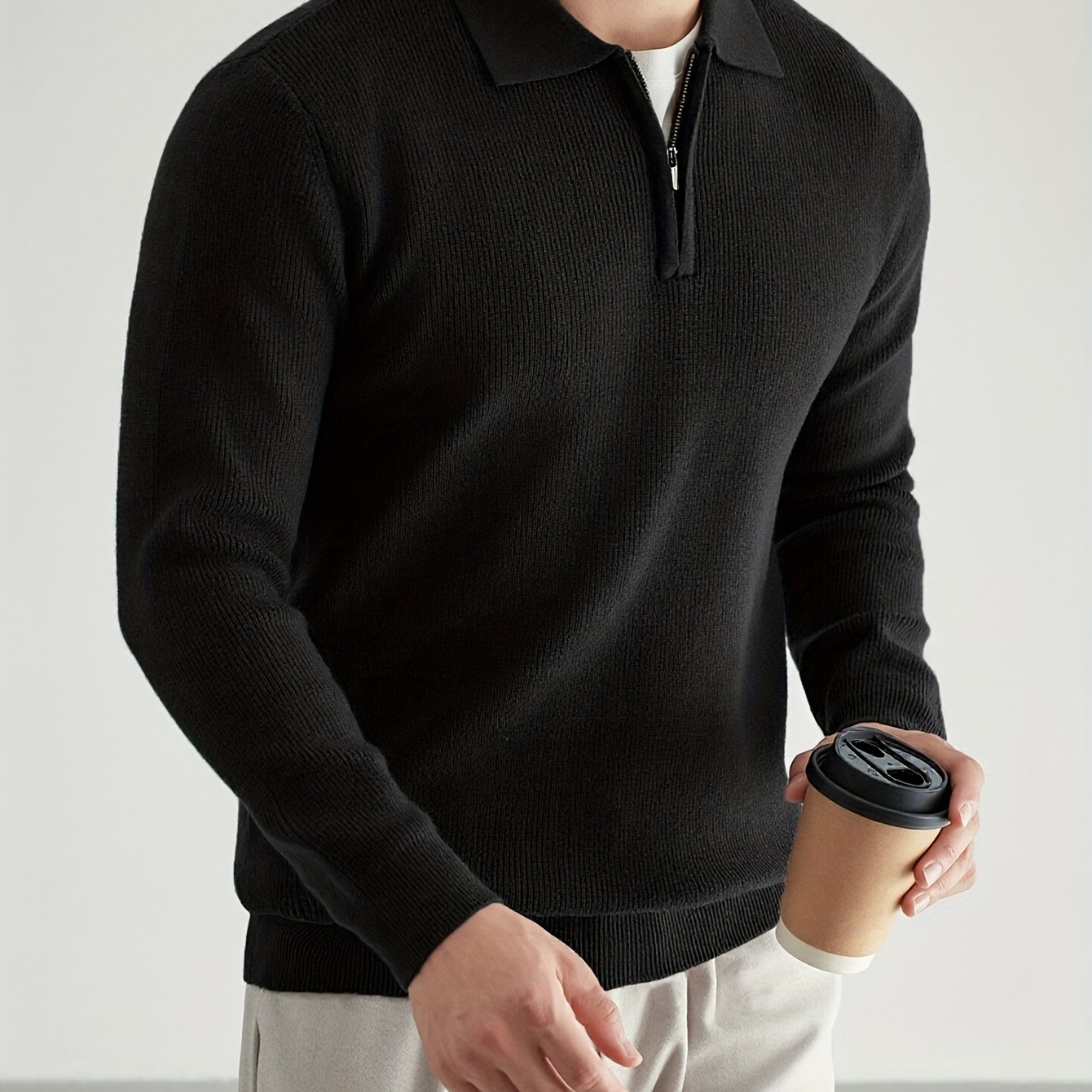 E-shop Herren-Strickpullover mit Revers für Herbst/Winter – Herren-Business-Freizeit-Reißverschluss-Pullover, Herrenpullover, Herren-T-Shirt,