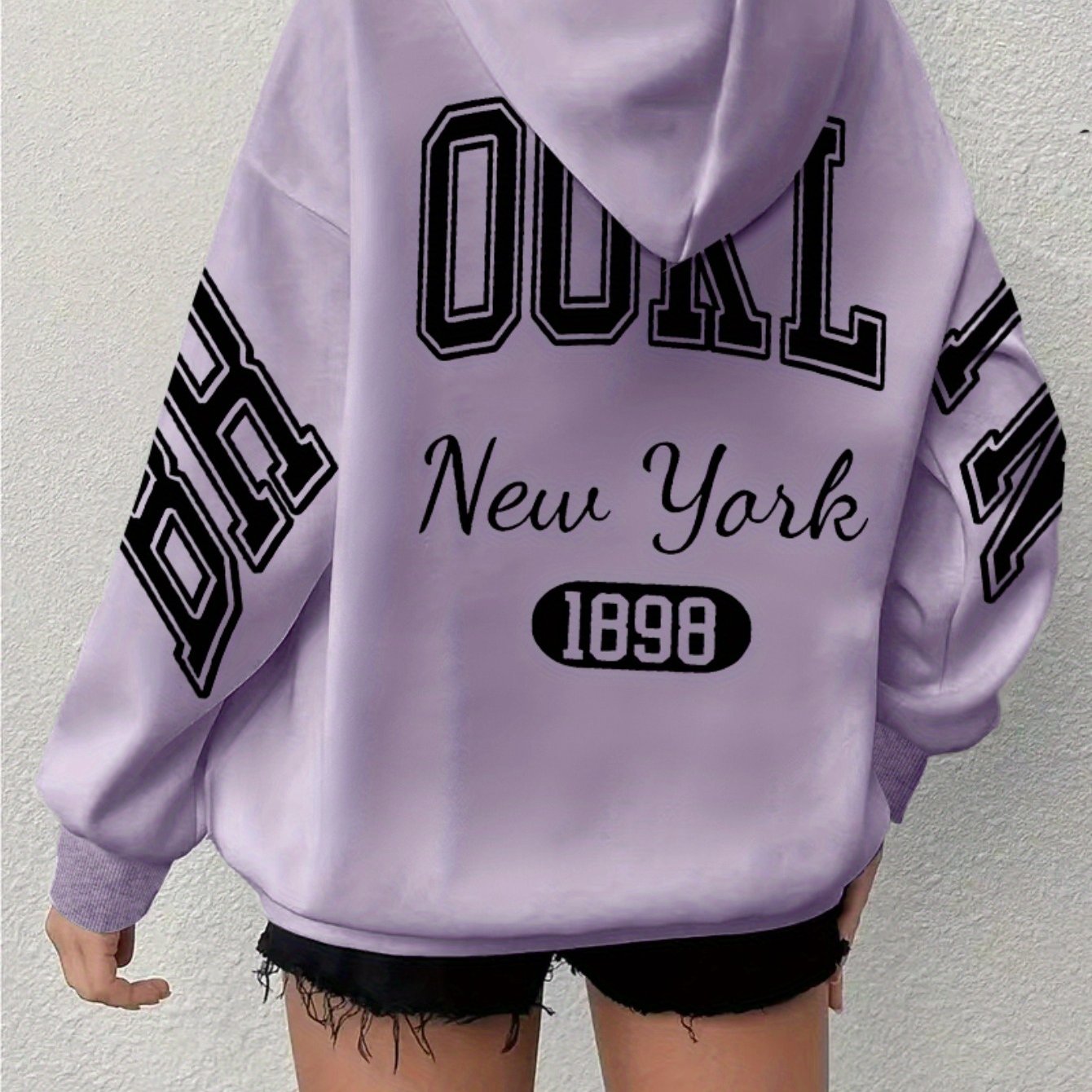 TEMU Plus Size, Extended Item: Hooded Sweatshirt With Long Sleeves And Letter Print, Casual Plus-size Hoodie