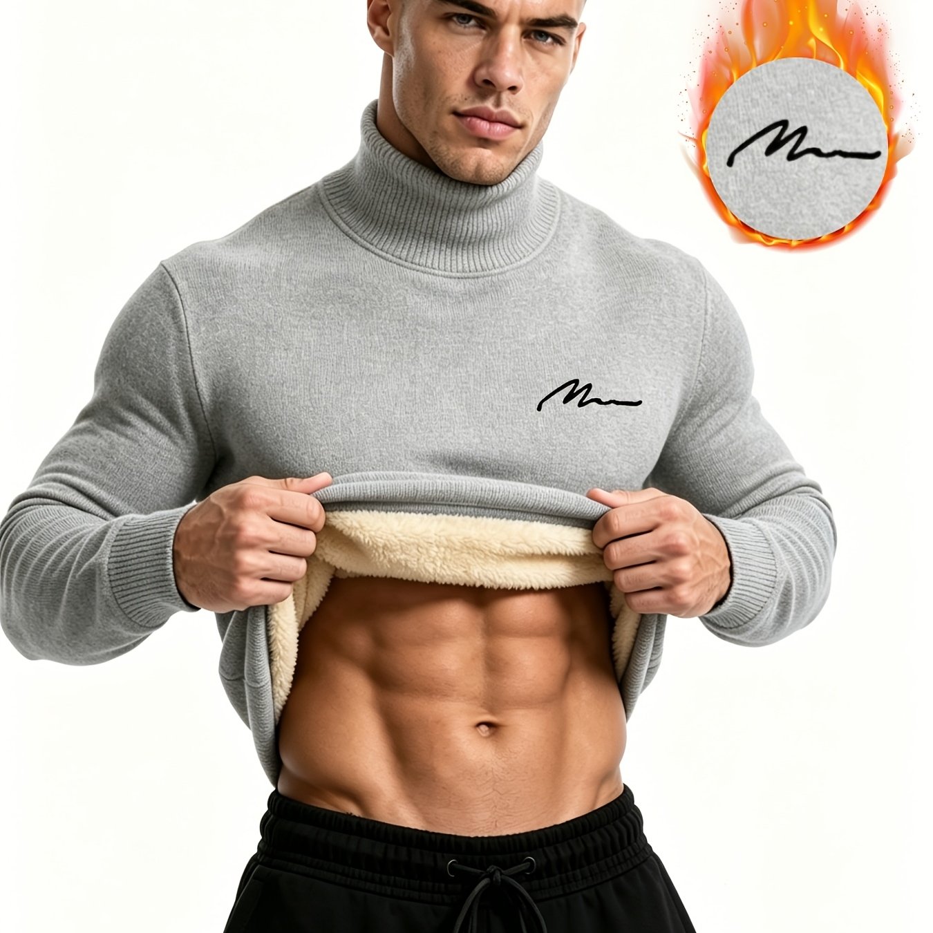 TEMU Pull Haut à Col pour Homme Western, Coupe Décontractée, Doublure Intérieure Chaude Épaissie, Coupe Standard, Haut Polyvalent Automne/Hiver