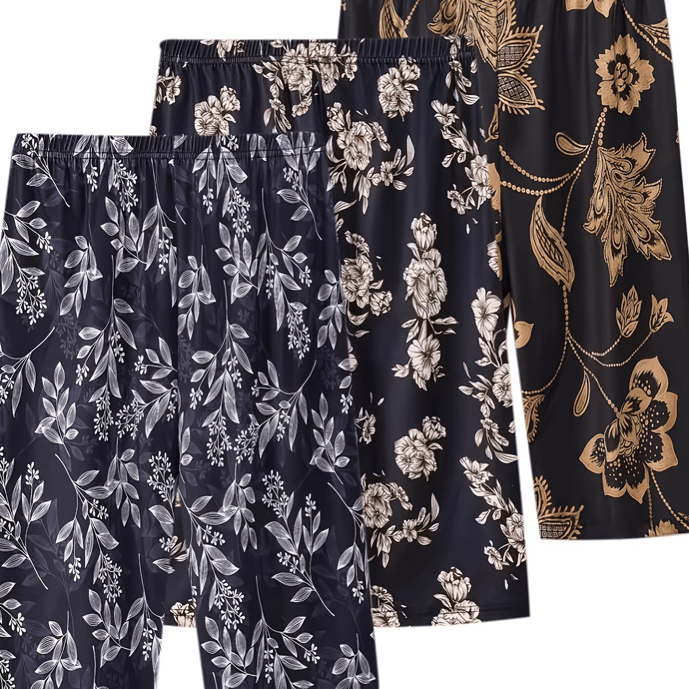 TEMU Three- Size Loose Fit Casual Floral Print Comfortable Capri Pants For Home And