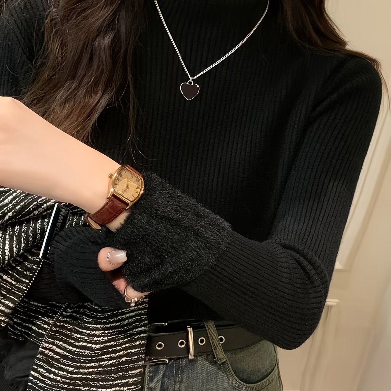 TEMU New Autumn-winter Fleece-lined Pullover Sweater