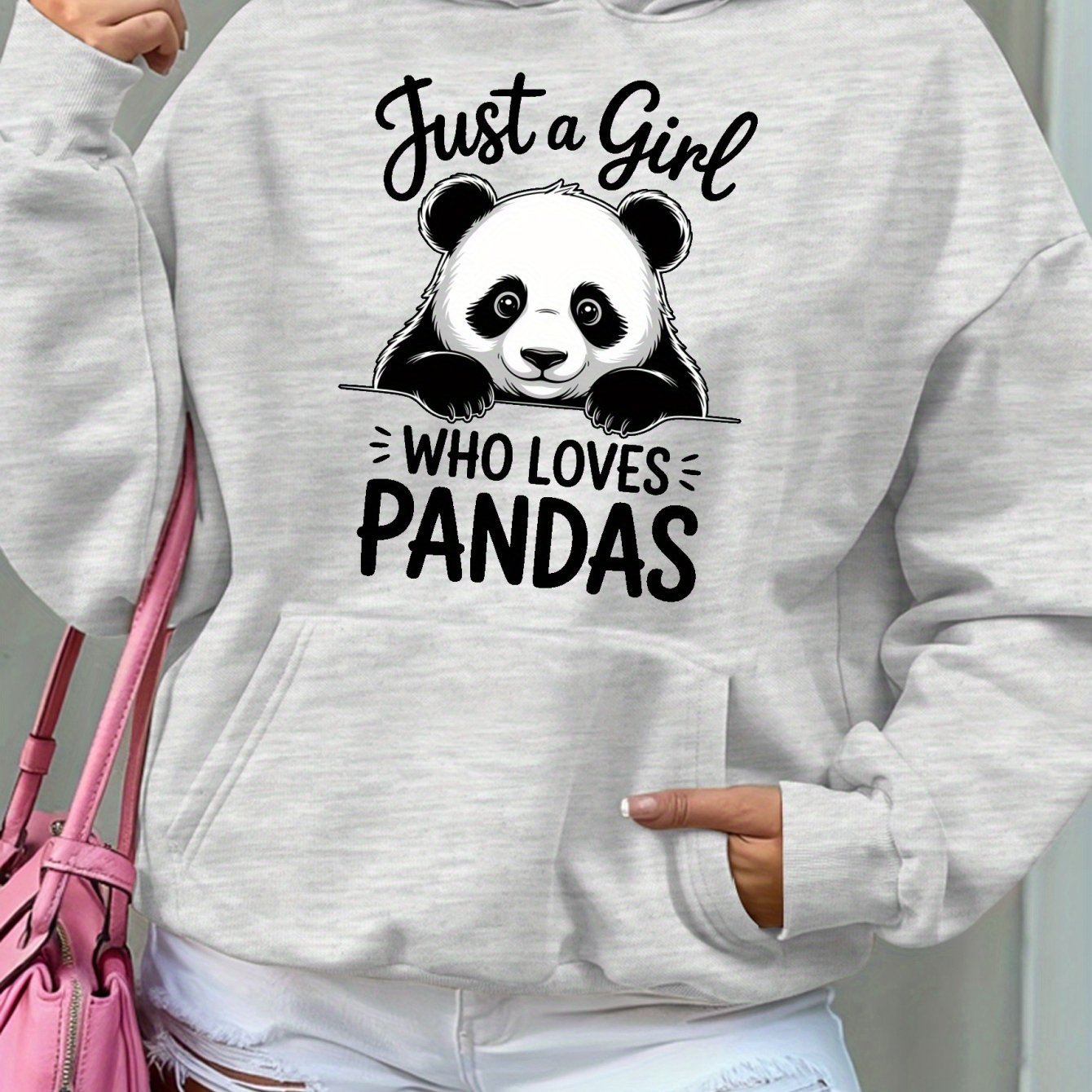 TEMU Just A Who Pandas ' Casual Sweatshirt Printed Hooded Pullover, Women's Warm Casual Long-sleeved Sweatshirt For Autumn And Winter, Women's Top