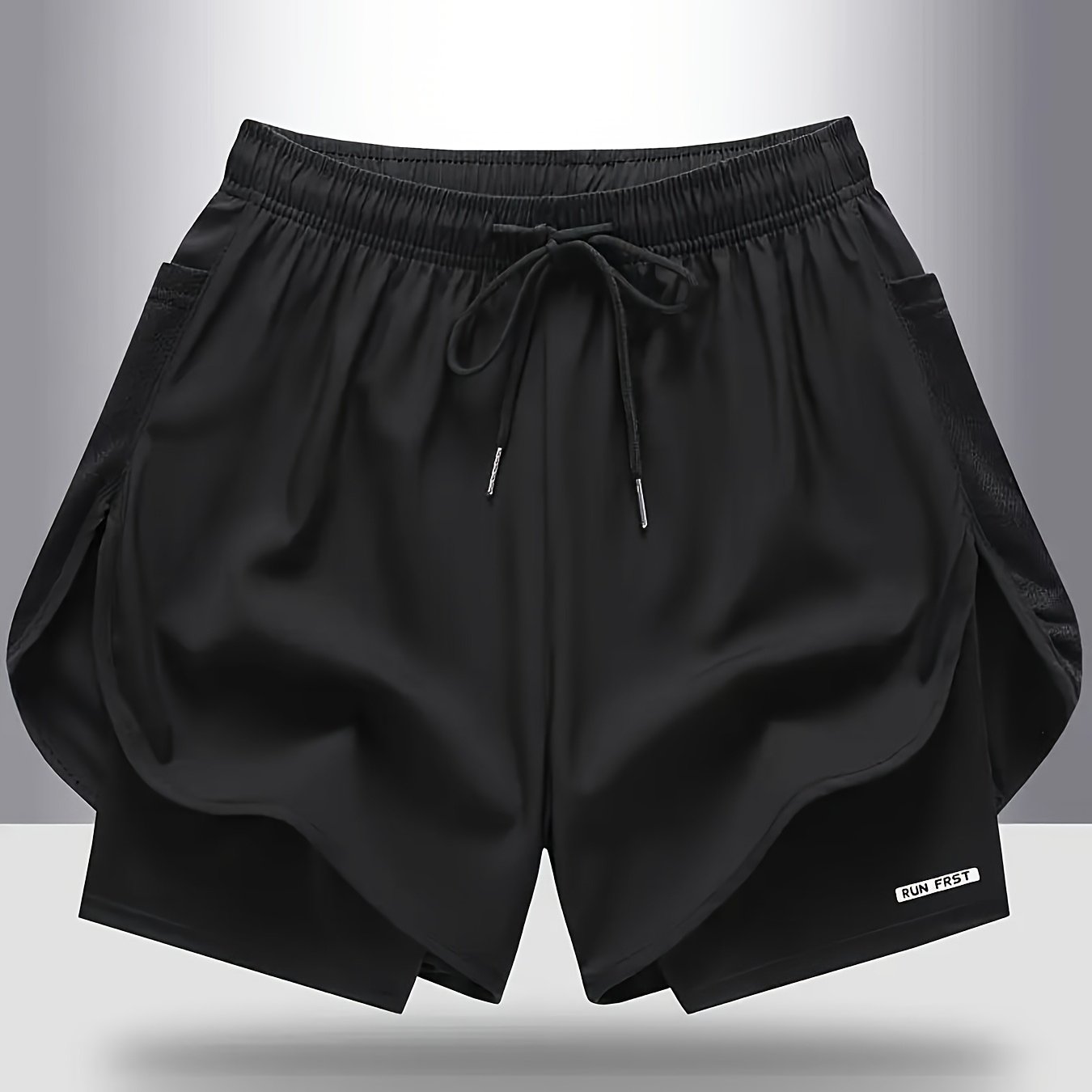 TEMU Women's Summer Casual Shorts, Double Layered Two-, Polyester And Spandex Fabric, Breathable Quick-dry Athletic Running Shorts With Elastic