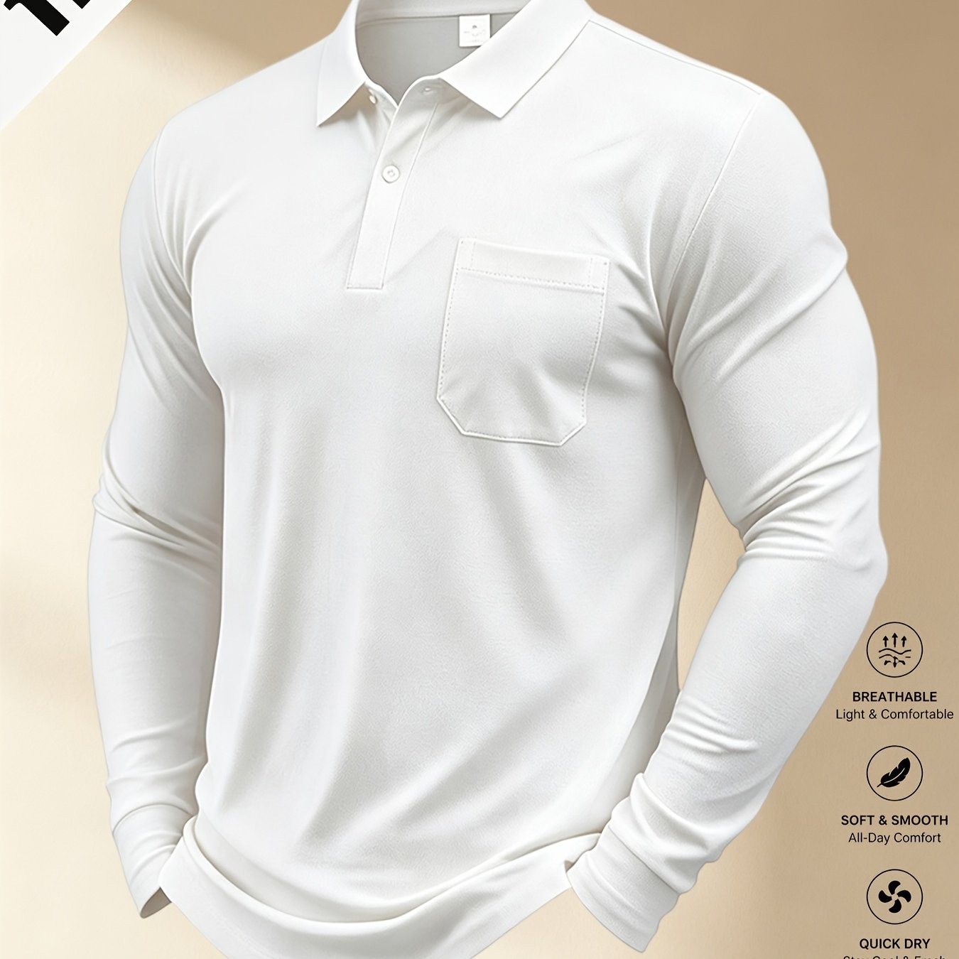 TEMU Men's Casual Golf Long Sleeve Shirt, With Chest Pocket, Made Of Comfortable And Breathable Fabric, Suitable For Daily Wear And Commuting.