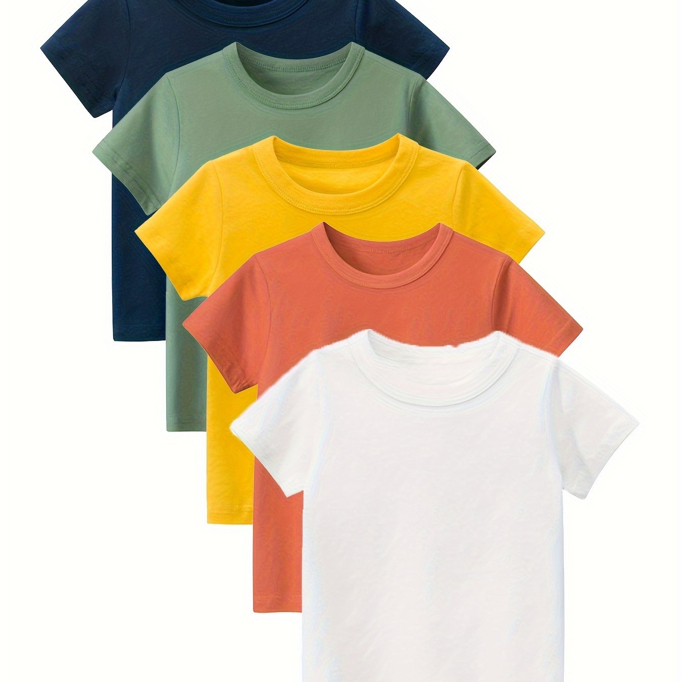 5pcs Boys' Solid Color T-shirts, Summer Short-sleeve Pure Cotton Tops, Base Layers