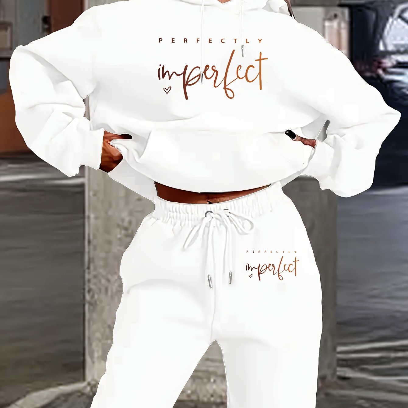 Letter Print Two-piece Set, Hoodie And Pants, Women's Clothing