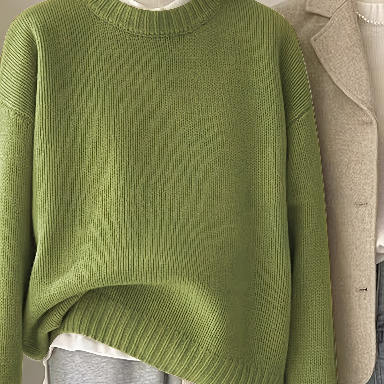 TEMU Vielseitiger Pullover mit Rundhalsausschnitt, Locker geschnittener Freizeitmode-Damenpullover, Basic-Mehrfarbige Damenbekleidung
