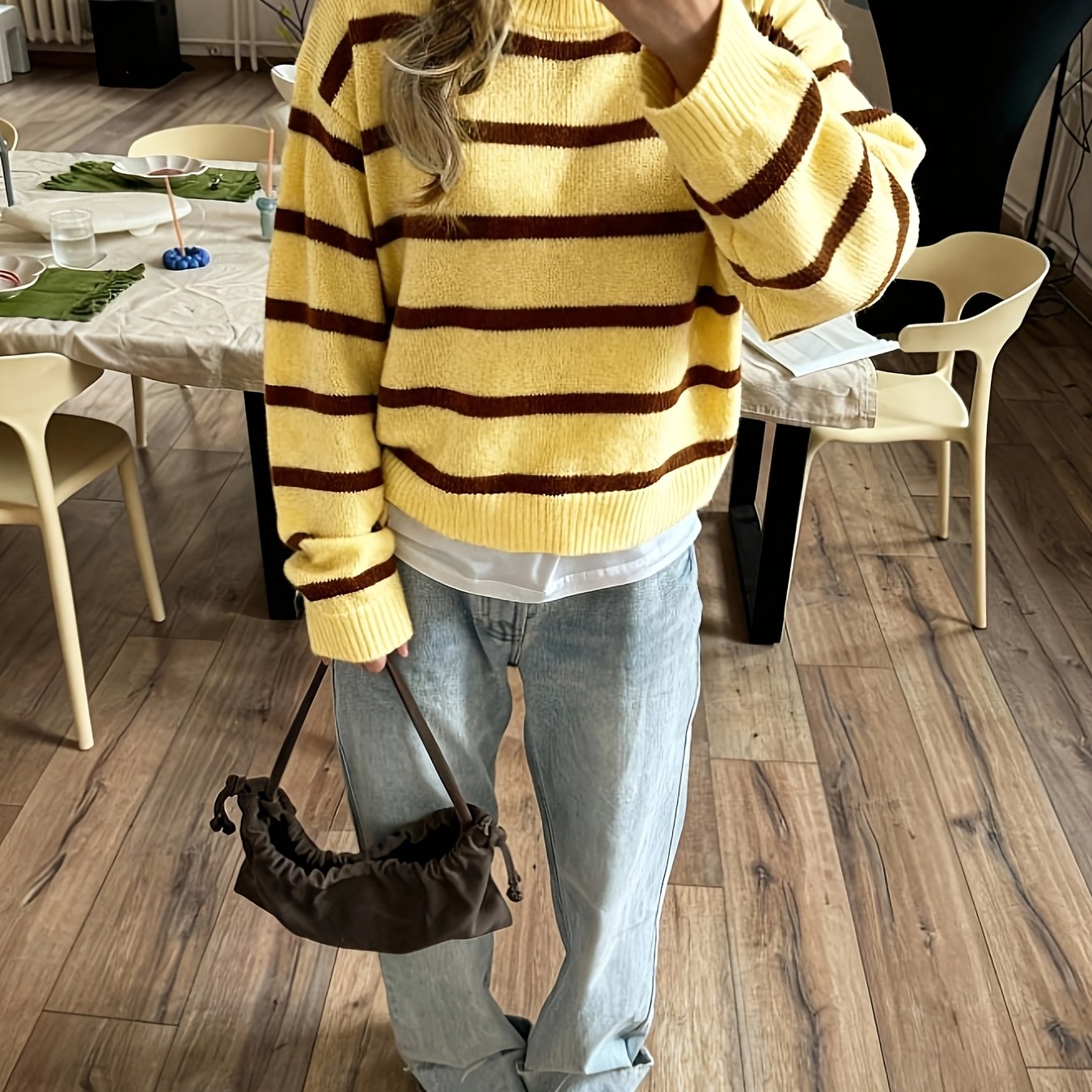 TEMU Bk Women's Round Neck Drop Shoulder Long Sleeve Loose Fit Casual Pullover Sweater, Suitable For Occasions Such As Autumn And Summer, 2026 New