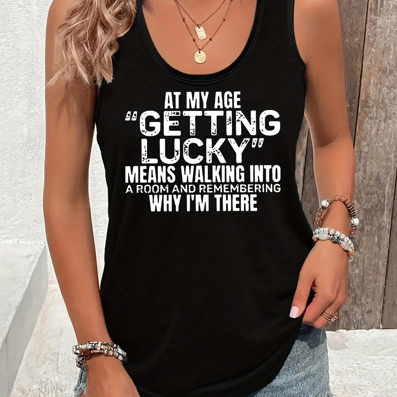 TEMU Plus Size Women's Casual Sleeveless Vest - Breathable Geometric Letter Print, Design For , Machine Washable, Versatile For Casual Attire, Summer