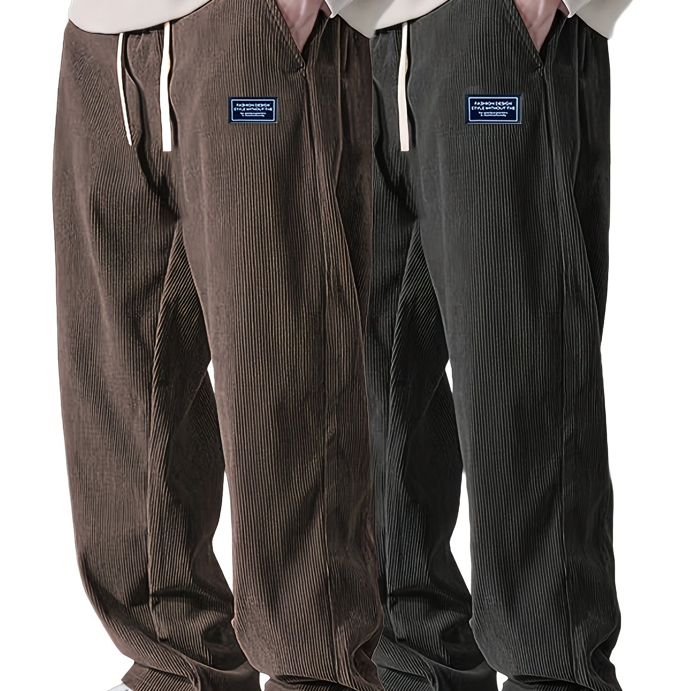 E-shop 2 Stück Herren Cordhose mit elastischem Bund Kordelzug, Vintage Gerade Beine Freizeit-Sporthose für Frühling/Herbst