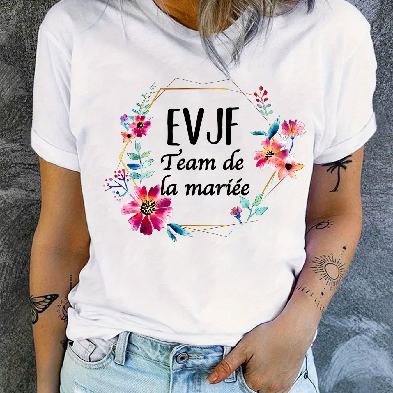 TEMU T-shirt décontracté à col rond pour femme "EVJ Team de la Mariée" - Vert colorées, manches courtes, à toute l'année, parfait pour ou les tenues