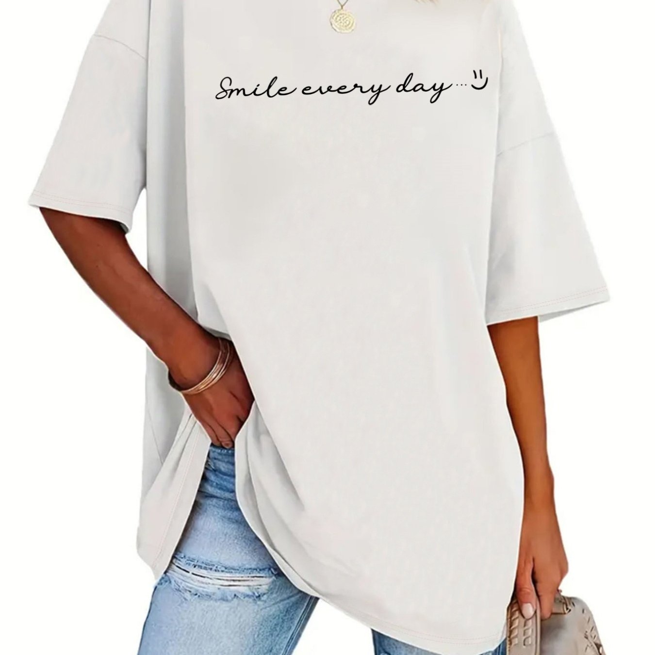 Image of Plus Size, Women's Plus Size Fashion T-shirt, Very Trendy, With "" Positive Energy Print, Suitable For Wear