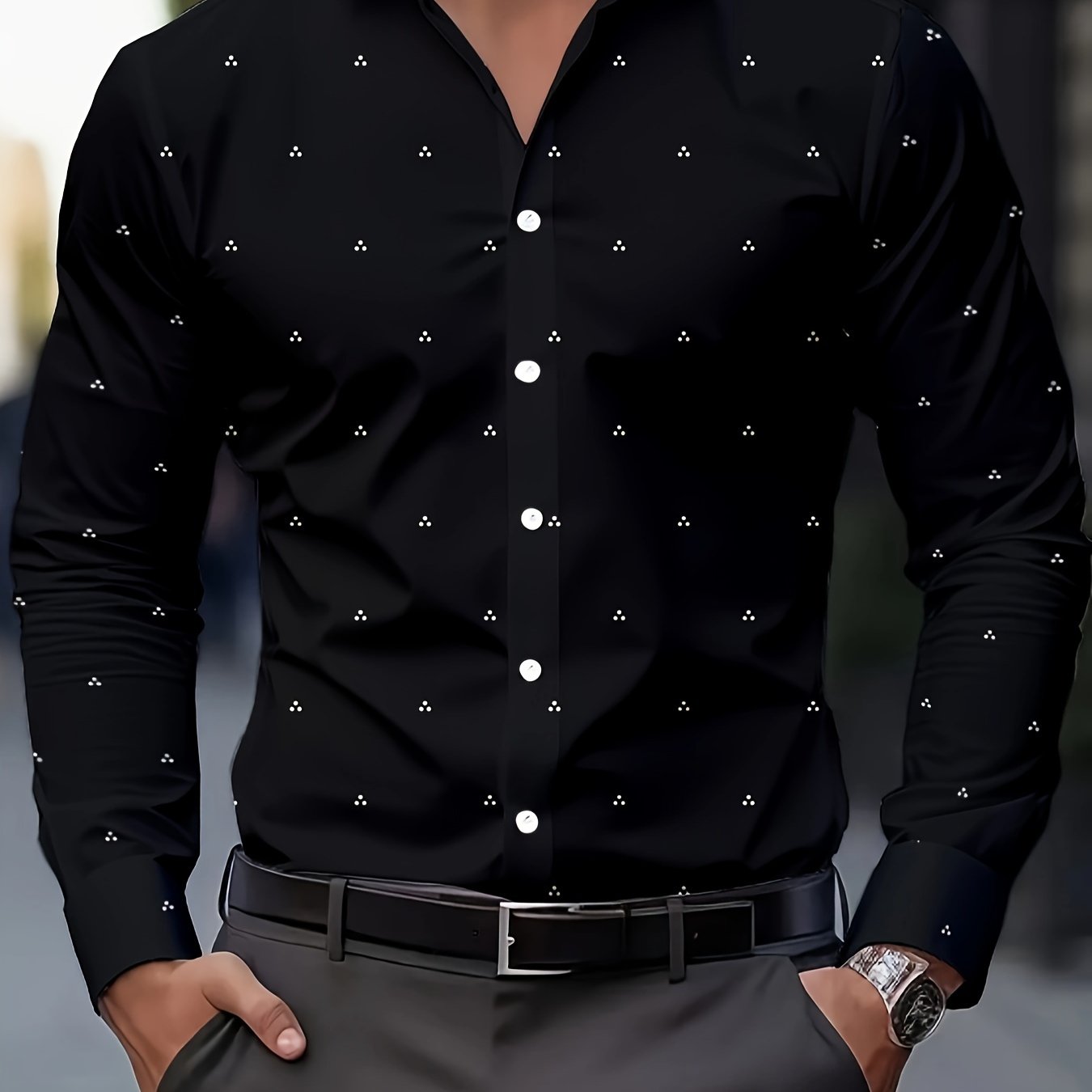 TEMU Men's Fashion Print Shirt, Casual Breathable Lapel Button-up Long Sleeve Shirt