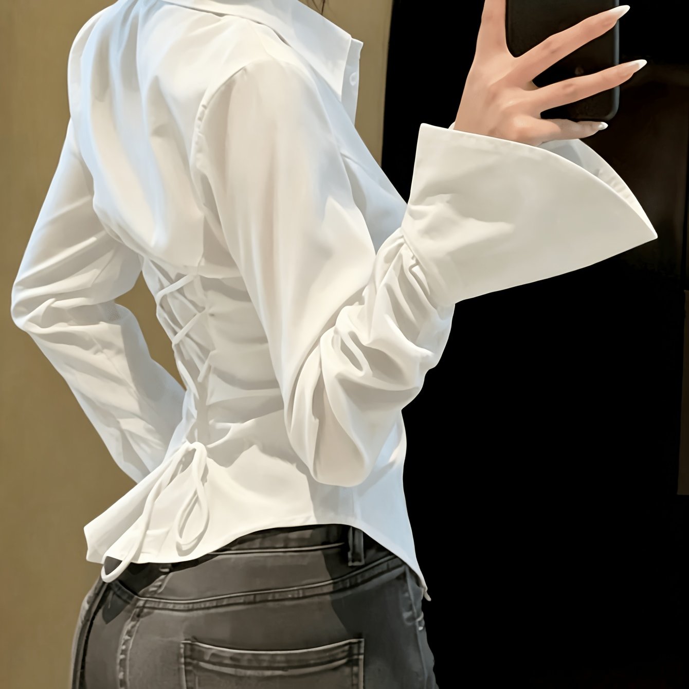 Elegant Women' Color Shirt, Back Long Sleeve Blouse, Suitable For