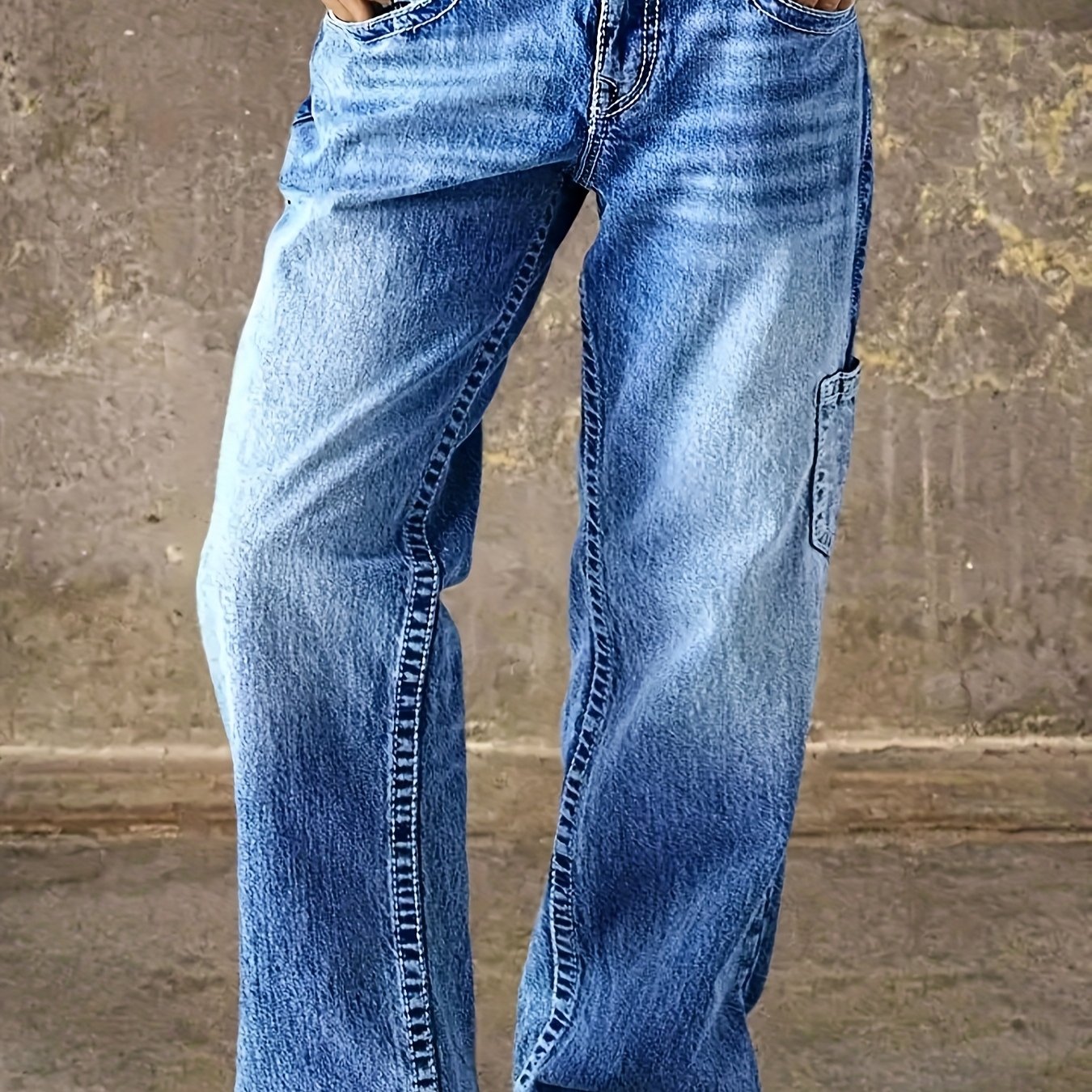TEMU Hme Autumn/winter New Arrival - Women's Vintage Casual Jeans, Mid-rise Stretch Relaxed Straight-leg Workwear Style, Durable Multi-, Vintage
