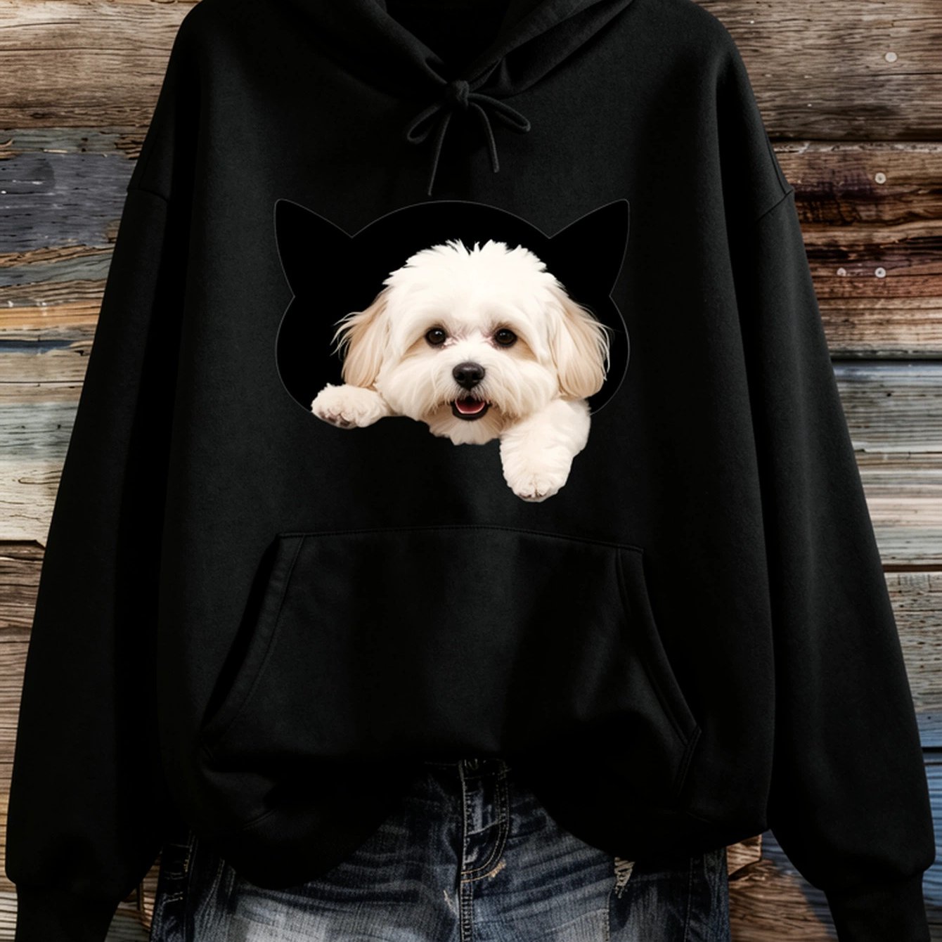 Image of Fashionable And Creative Pattern Printed Women's Fashion Hoodie Sweatshirt, With Drawstring Hood Pullover Sweatshirt, Casual And Elegant Kangaroo Pocket Hooded Sweatshirt, Women's Hoodies, Fleece