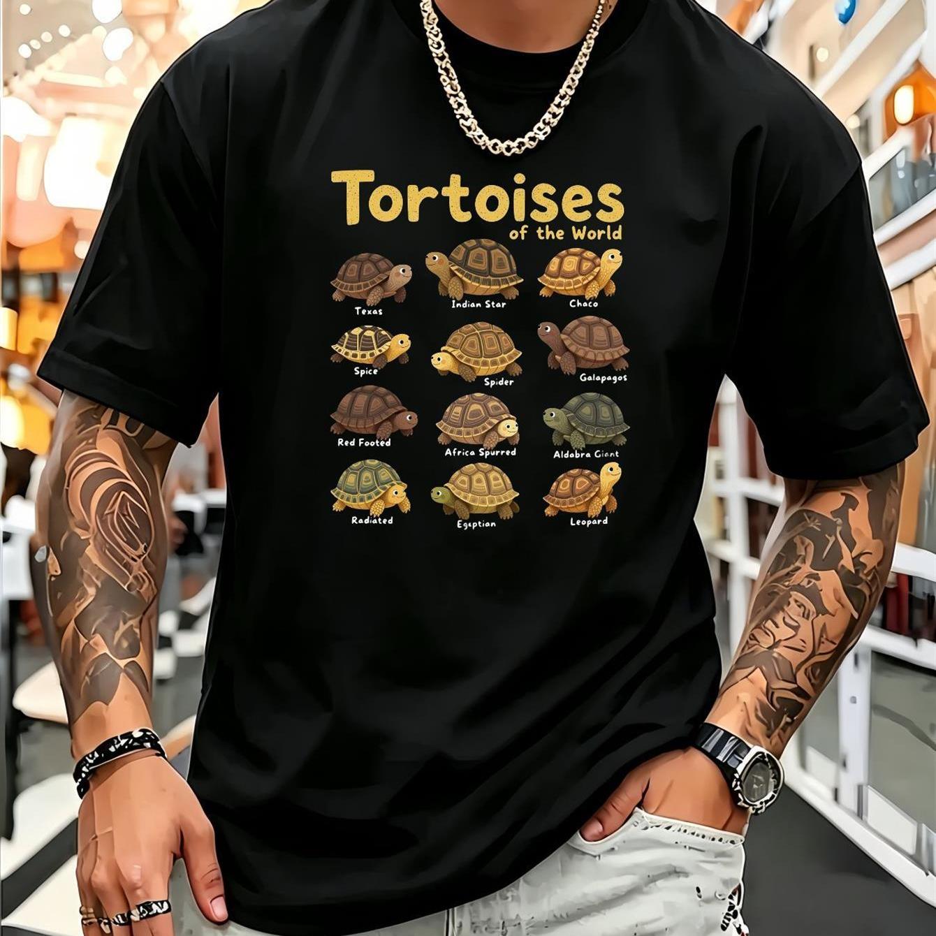 TEMU 100% Cotton Cute Reptile Turtle Lover T-shirt - Tortoise - 180g Gift, Unisex, Items, Soft, Breathable, Lightweight - Crew Neck, Regular Fit -