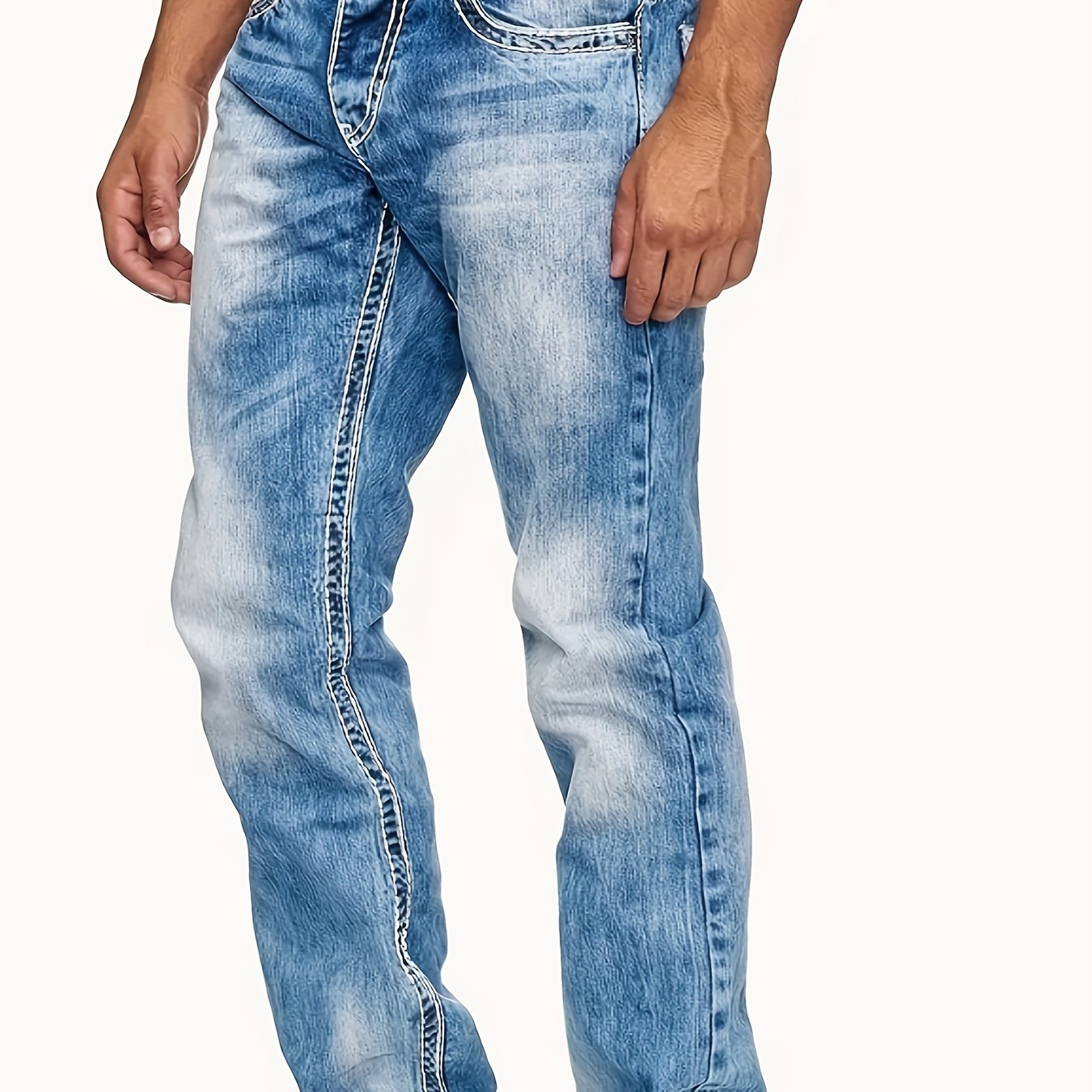 Plus-size Men's Heavy-duty Washed Denim Jeans With Thick Thread And Elasticity For Fashionable Casual Wear, Plus Size