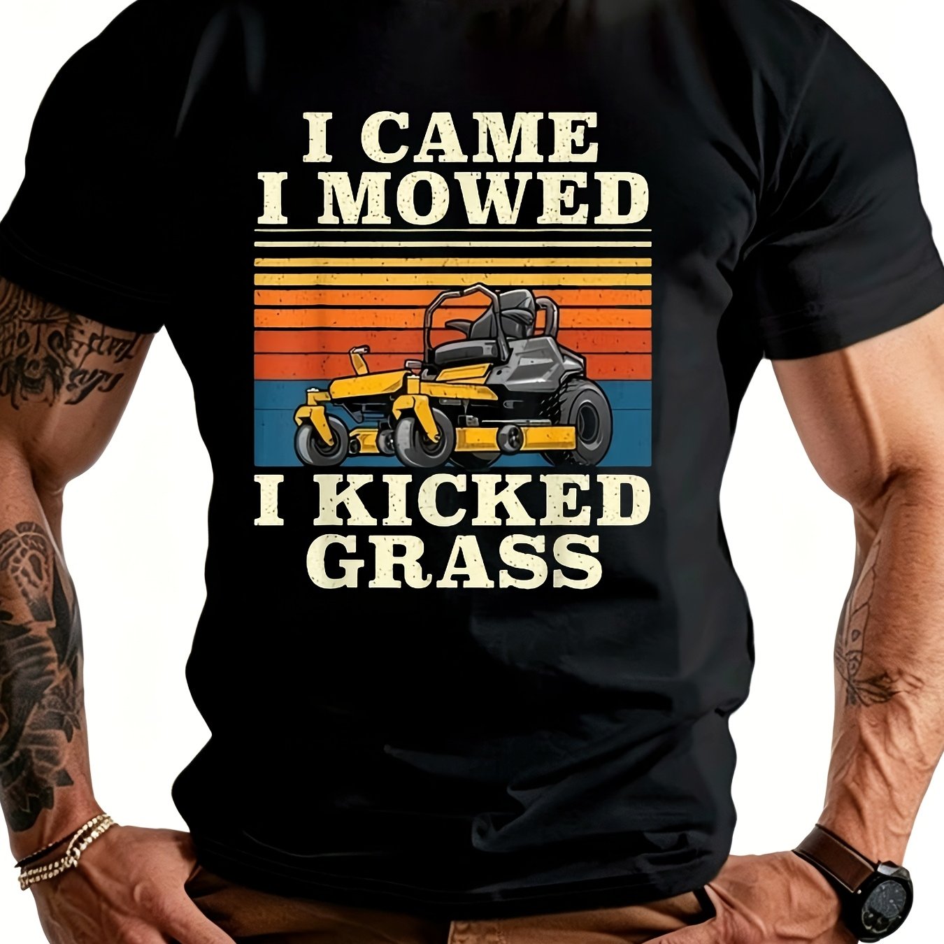 TEMU I I Mowed I Kicked Grass Funny Lawn Mower Landscaping Gift Tshirt Men's Casual Short Sleeve Funny Graphic Tees Tshirt Comfortable Casual Attire