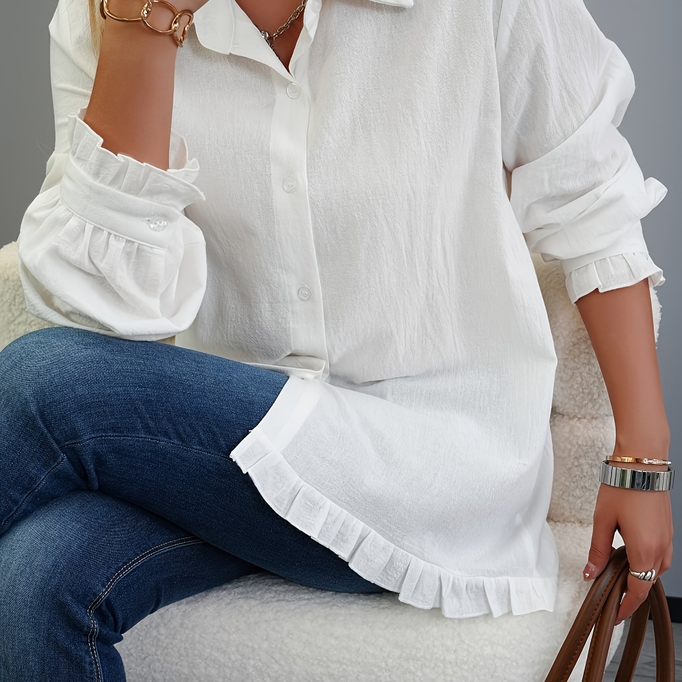 Women's 100% Long Sleeve Elegant Shirt Casual Cardigan Top
