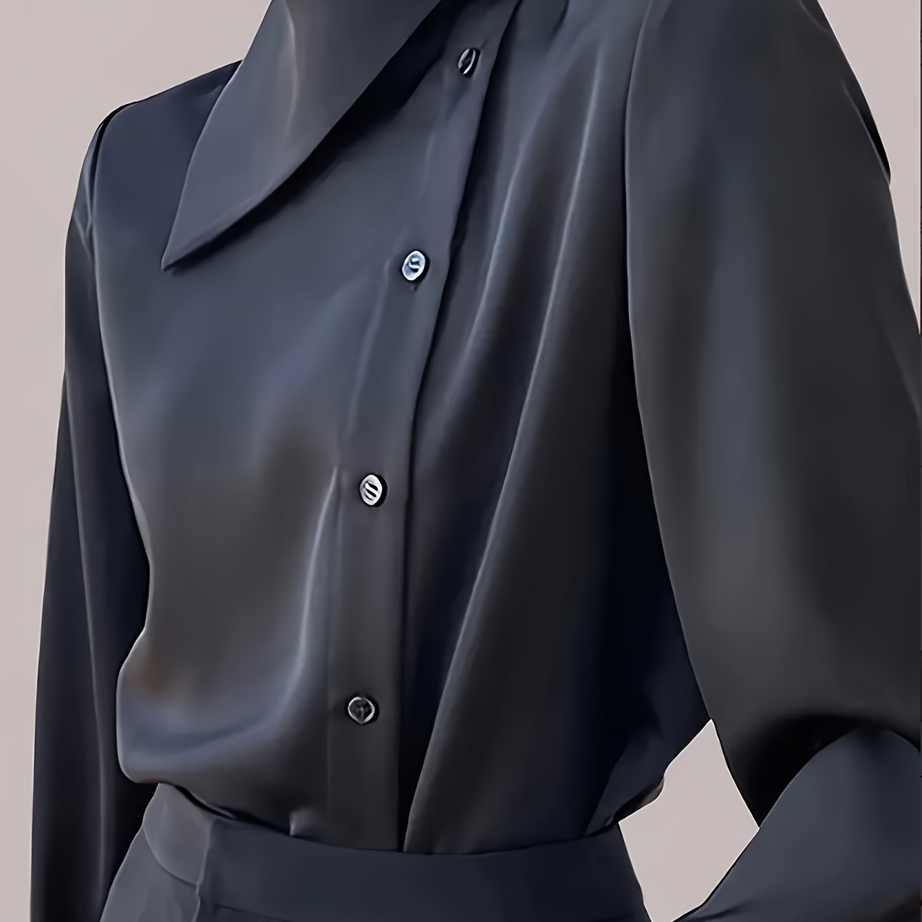 Women's Elegant Collar Button-front Long Sleeve Shirt - Solid Color Button-up Blouse, Machine Washable Office & Semi-formal Wear, Professional Attire (non-stretch)
