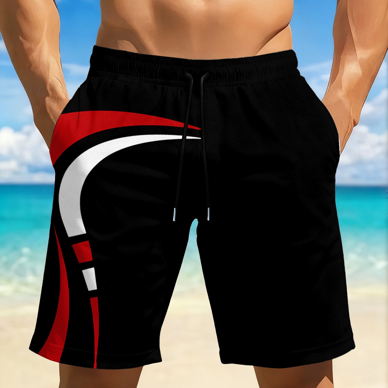 TEMU Men's Quick-drying Breathable Beach Shorts, Featuring Colorful Printed Designs, Elastic Waistband With Drawstring, And Pockets, Shorts Are