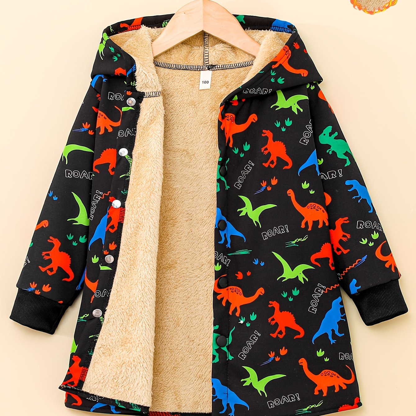 TEMU Boys' Autumn/winter "" English Letter Print Colorful Dinosaur Fashionable And Trendy Hooded Top, Single Piece, Suitable For Outdoor Sports And