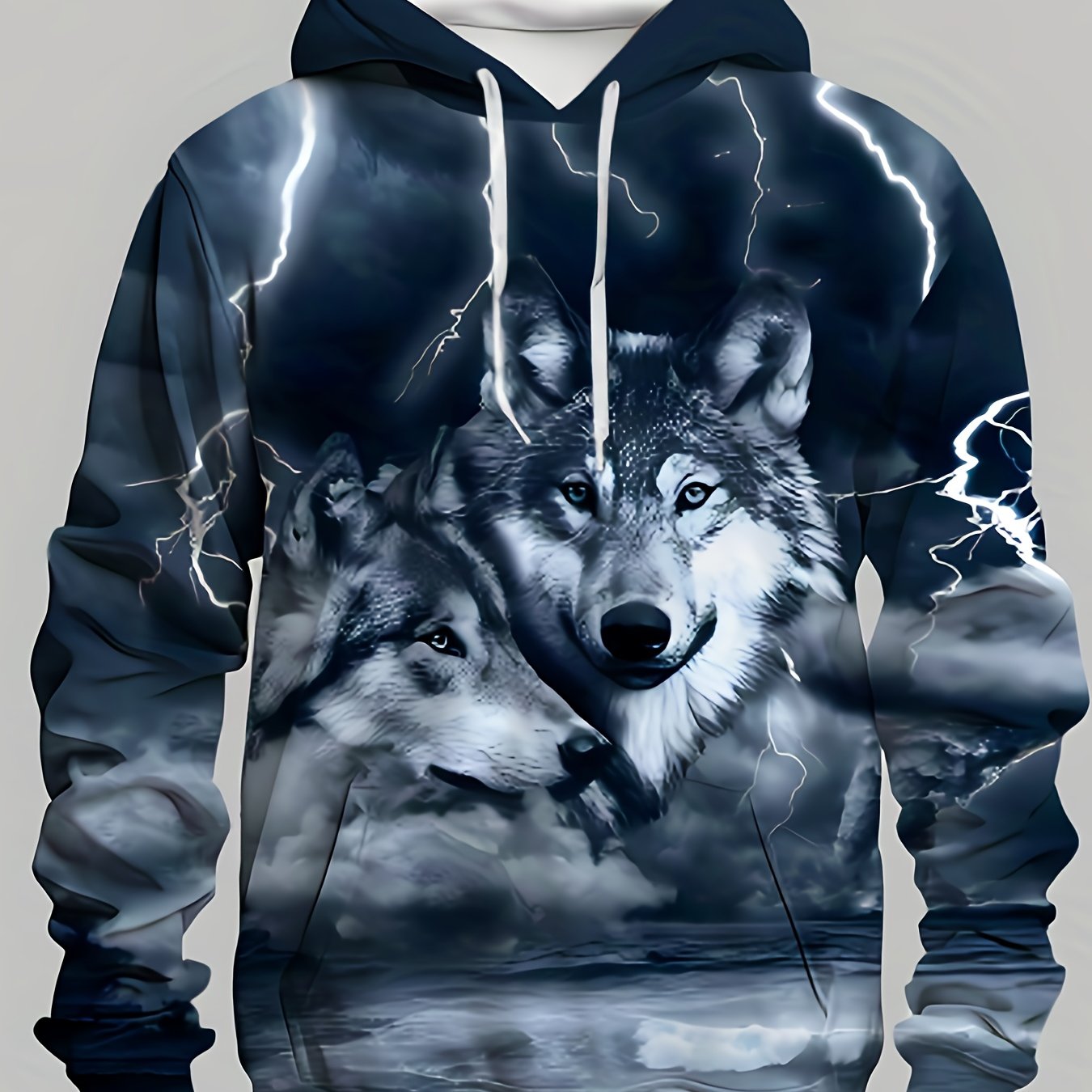 TEMU Trendy Hoodie - Lightning Wolf 3d Print Design. Easy And Stylish Long Sleeves, Perfect For Autumn And Winter, An For Outdoor Activities, And A