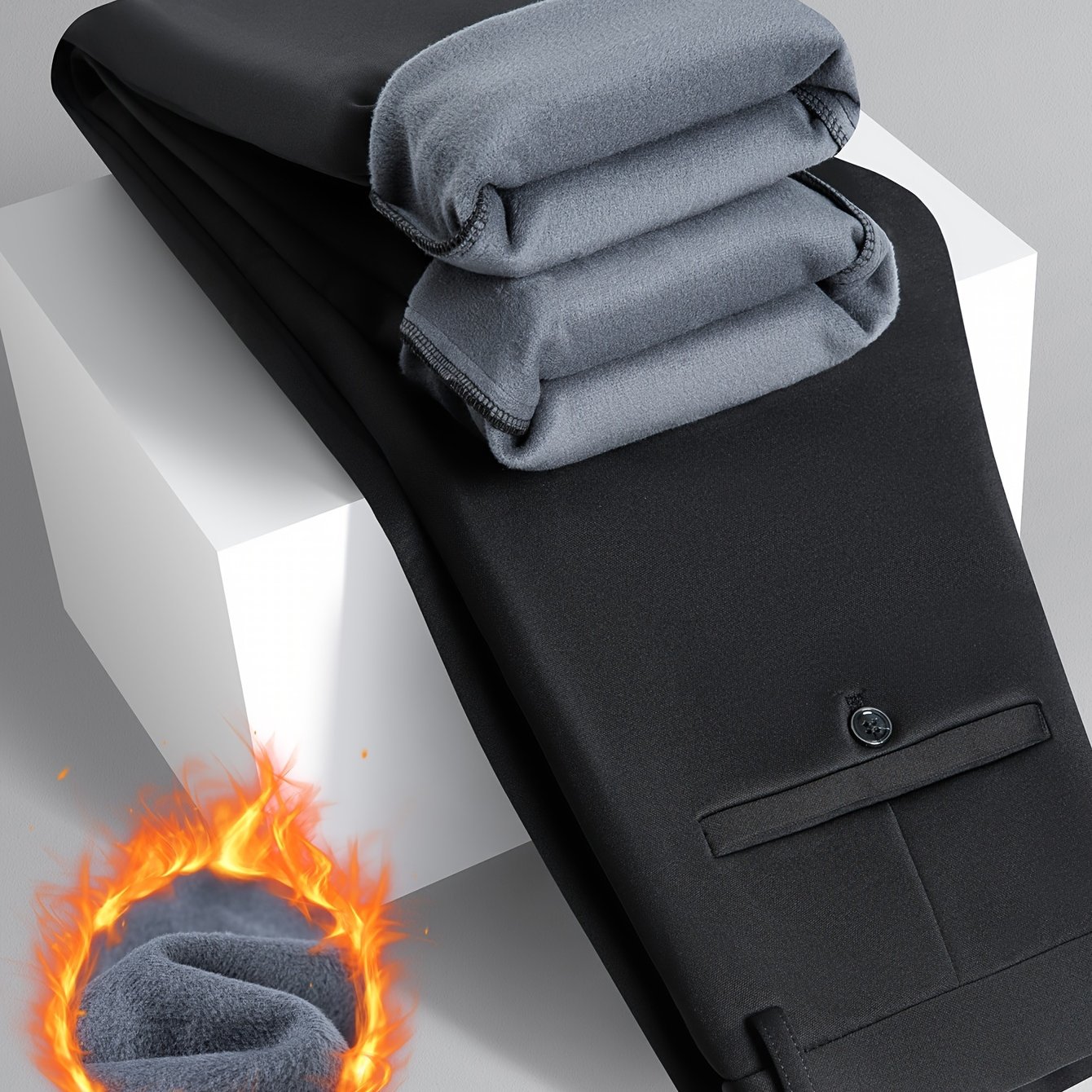 TEMU Pantalon de cérémonie d'hiver pour hommes, pantalon d'affaires droit extensible, épais et chaud d'hiver doublé en polaire, style décontracté