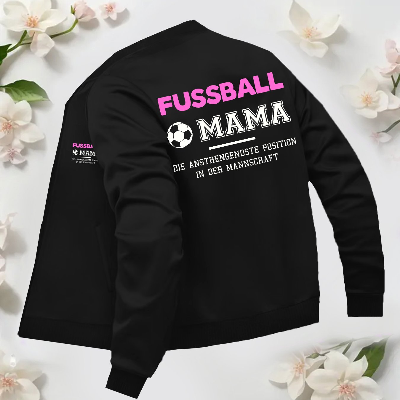 TEMU Women's Trendy Jacket With Soccer Mom Print, Casual Collar Versatile Top Jacket Featuring A Stylish Zippered Design, Accented With White Floral