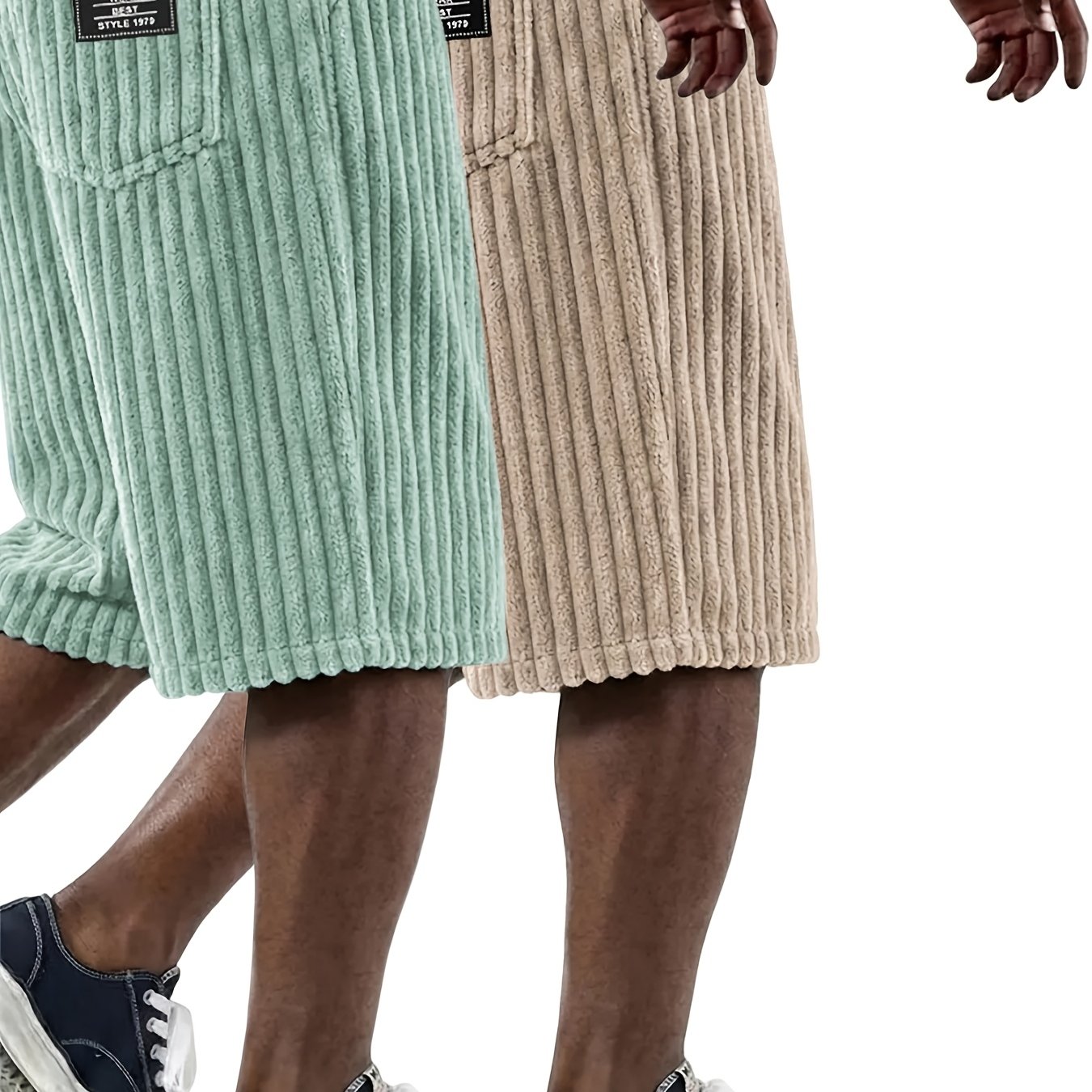 Image of 2pcs Men's Corduroy Shorts For 2026, In Multiple Colors, Featuring A Relaxed Knee-length Fit With Pockets, Ideal For Everyday Use, Straight-cut Design, Perfect For , And An Elastic Waistband