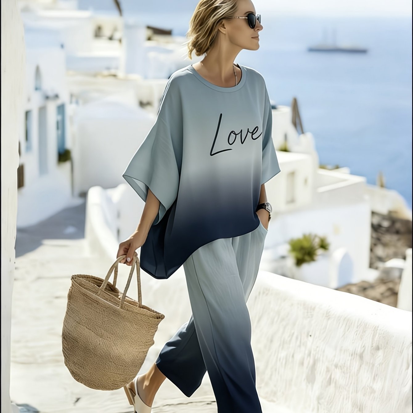 Versatile For Spring, Summer And Autumn, Gradient 's T-shirt, Casual Stylish Letter Print Mid-length Comfortable Top, Simple And Trendy Daily Wear