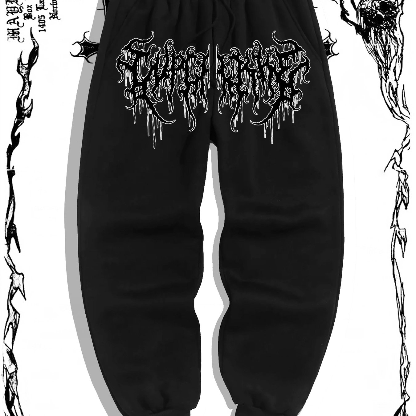 TEMU Black And White Outline Totem Gothic Men' Casual Sports Jogging Pants