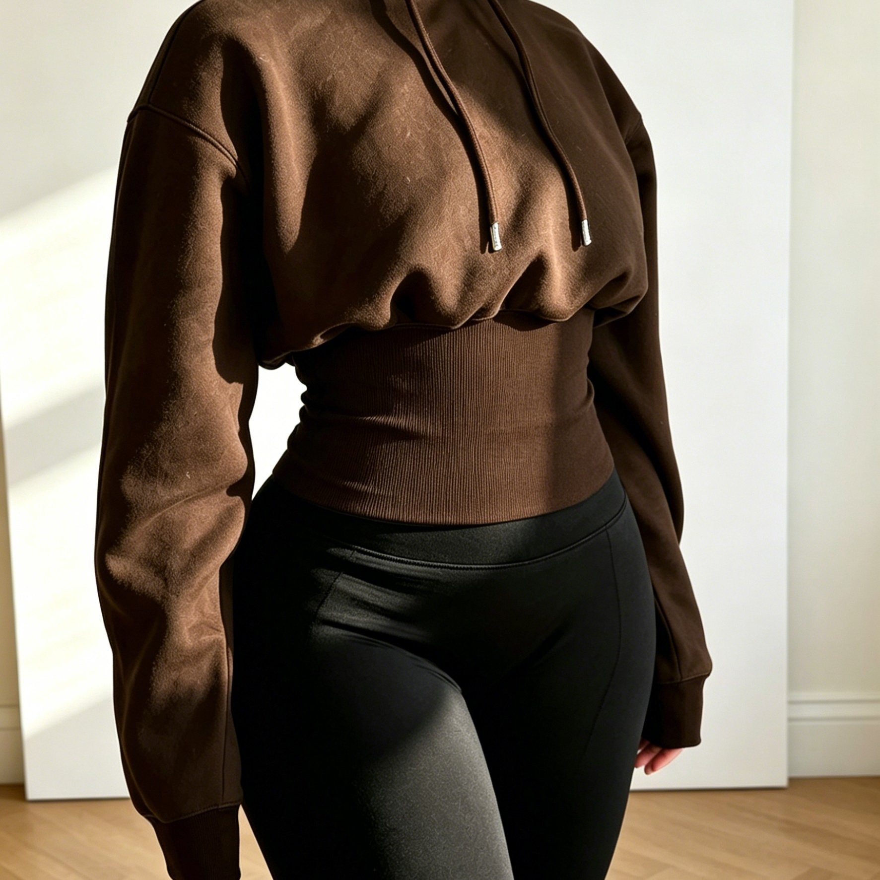 TEMU Autumn And European And American Women's Hooded Long Sleeve Waist Cinched Short Hoodie