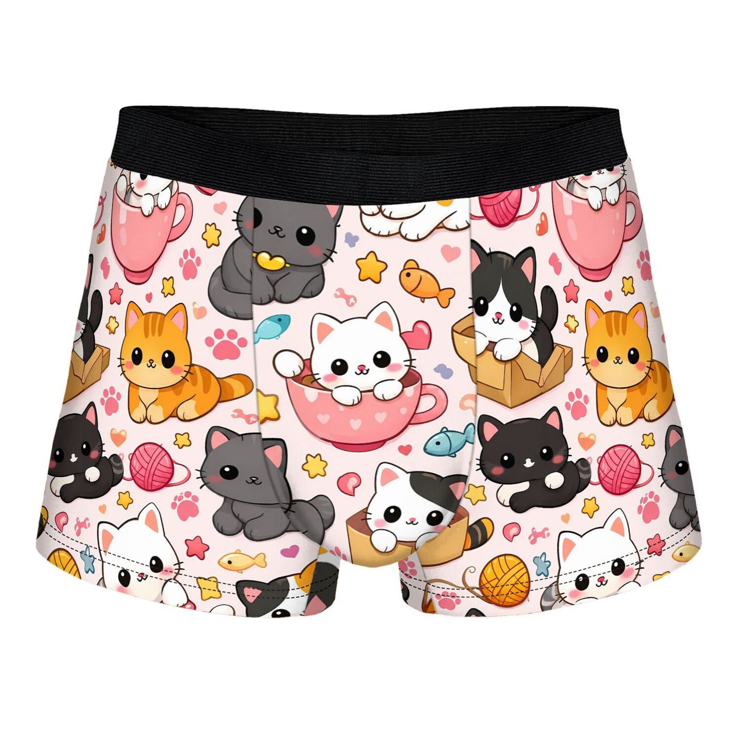 TEMU Cute Kawaii Cats 2d Print Design Men's Novelty Underwear Comfortable Boxer Shorts For Casual & Formal Wear