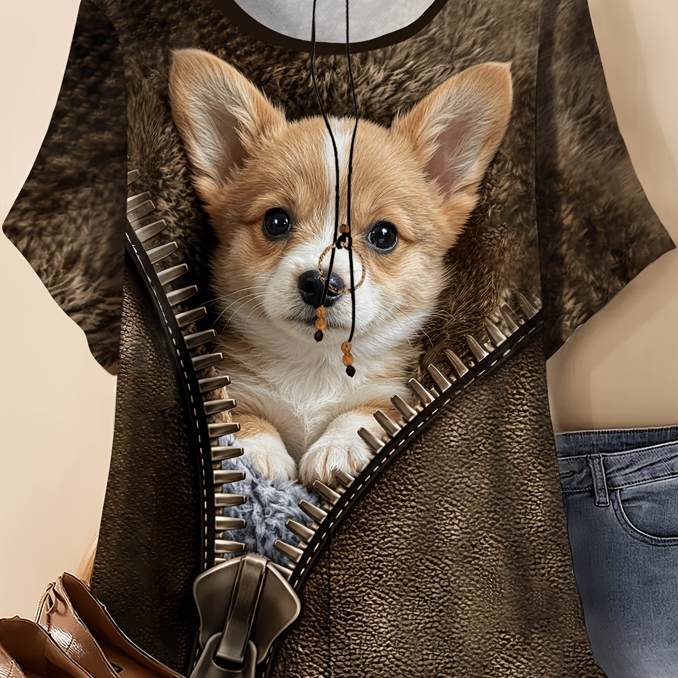 TEMU Plus Size, Puppy Print Short-sleeve T-shirt, Suitable For Daily Commutes And , Plus-size Women's T-shirt, Plus-size Women's Clothing, No