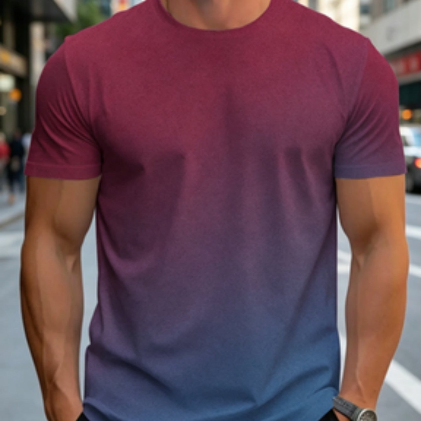 TEMU Men's All Gradient T-shirt, Streetwear Casual Tee