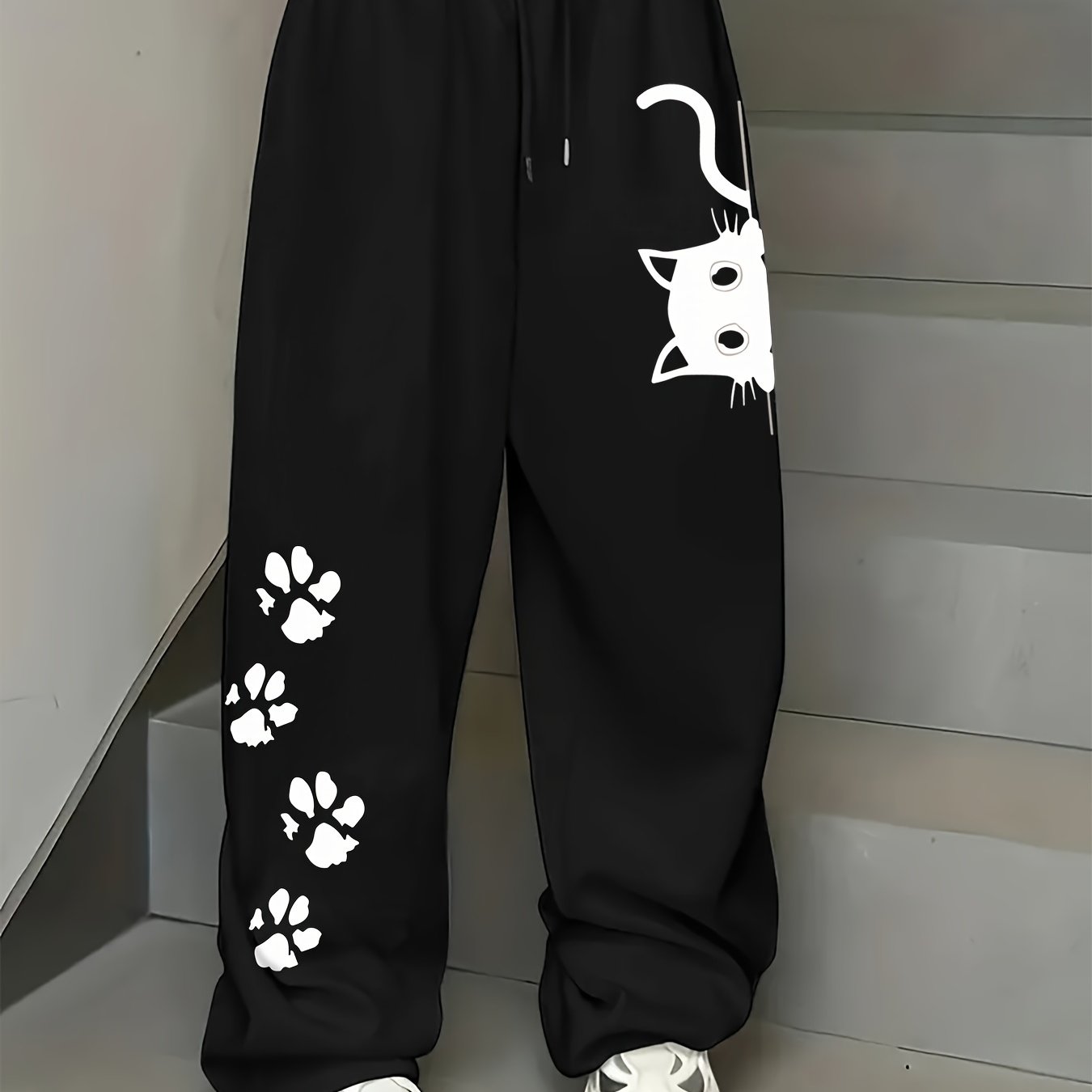 Casual Sweatpants For Women With A Print And Drawstring Elastic Waist, Straight-leg Style