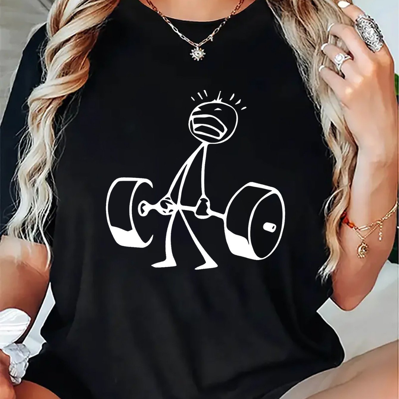 TEMU Women's Summer Short Sleeve T-shirt - Stylish Graphic Print Tee For Gym And Casual Wear