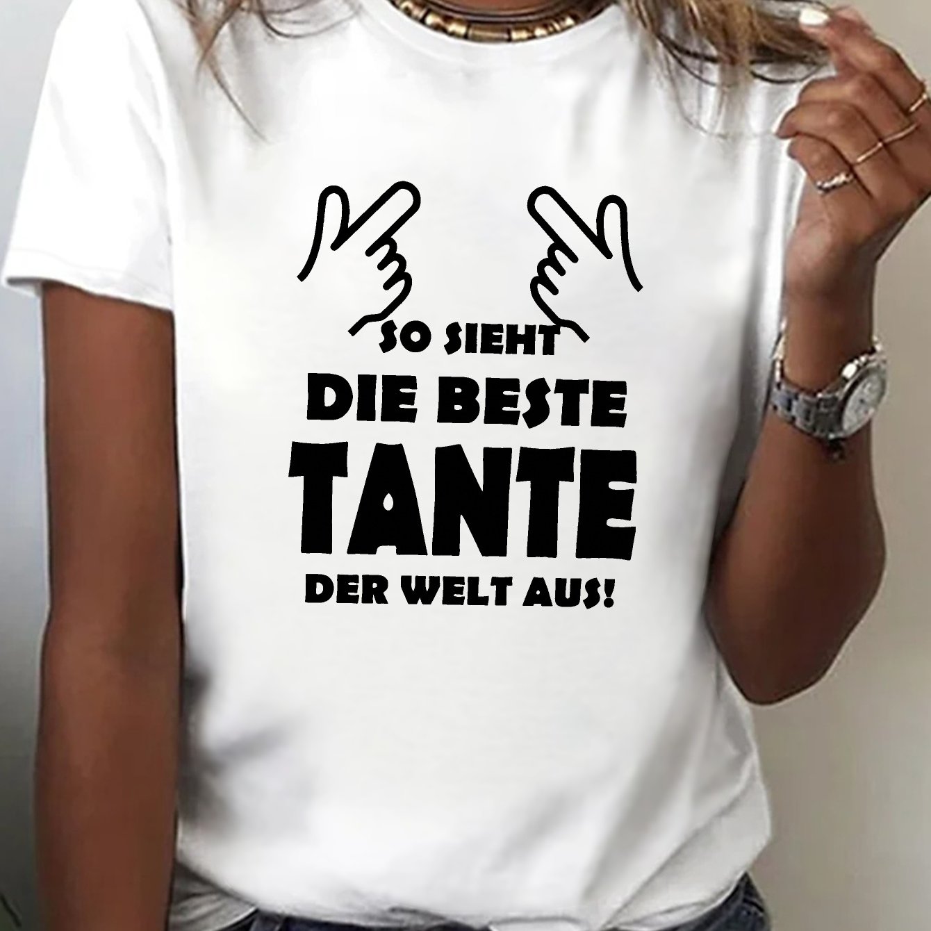 TEMU Lässiges Kurzarm-T-Shirt mit Rundhalsausschnitt und lustigem deutschem Aufdruck, für Frühling und Sommer, für Damen entworfen