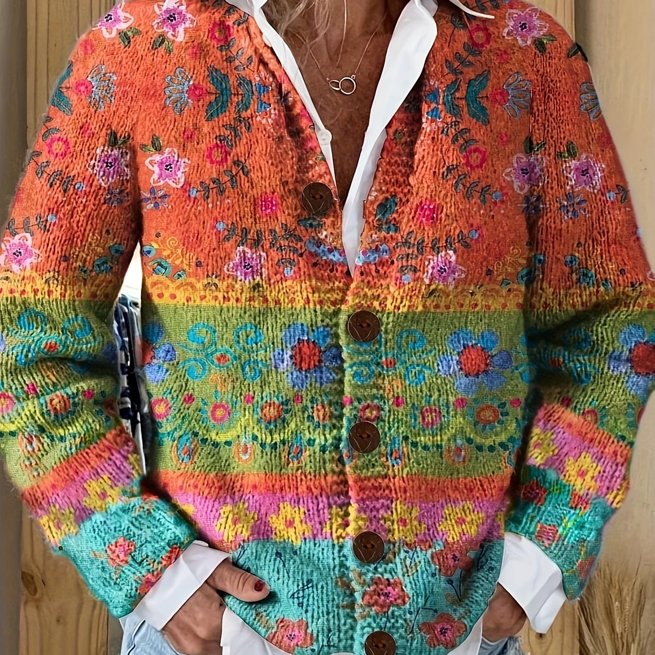 2d Flat Pattern Floral Print Cardigan, Style
