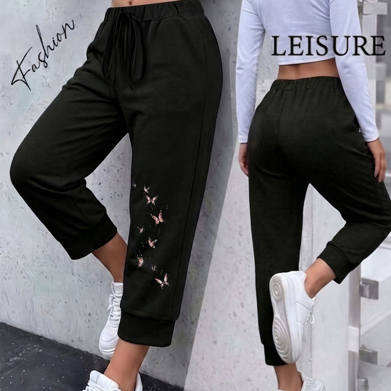 TEMU Plus Size, New Women's Plus Size Wide-leg Harem Pants, Loose Fit Casual Elastic Waist Midi Pants, Printed Pants For Home, Vacation, Fashionable
