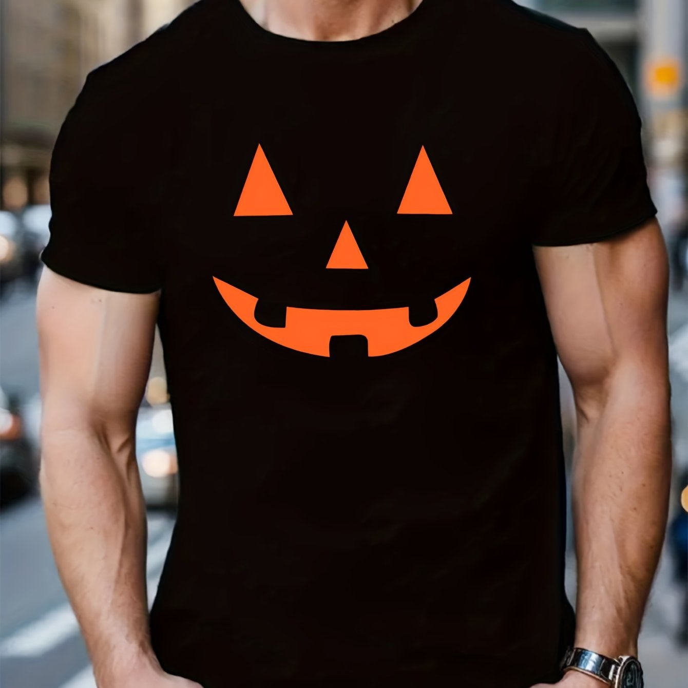 TEMU Halloween Short-sleeve T-shirt For Men, Spring And Summer , Comfortable Round Neck Tee, Regular Fit, Versatile Fashion For Everyday Wear